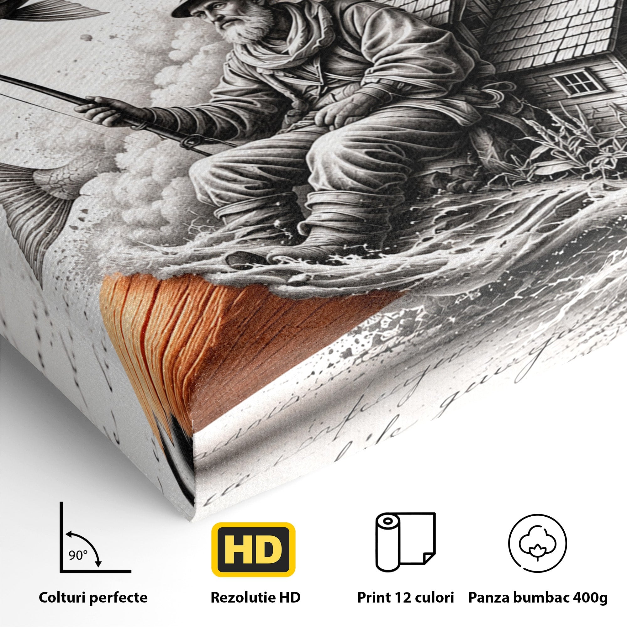 Tablou Canvas Premium LuxCanva® U1211, Pescuitul Imaginatiei, Fantezie, Creativitate, Pescar, Pescuit, Birou, Culori Vibrante