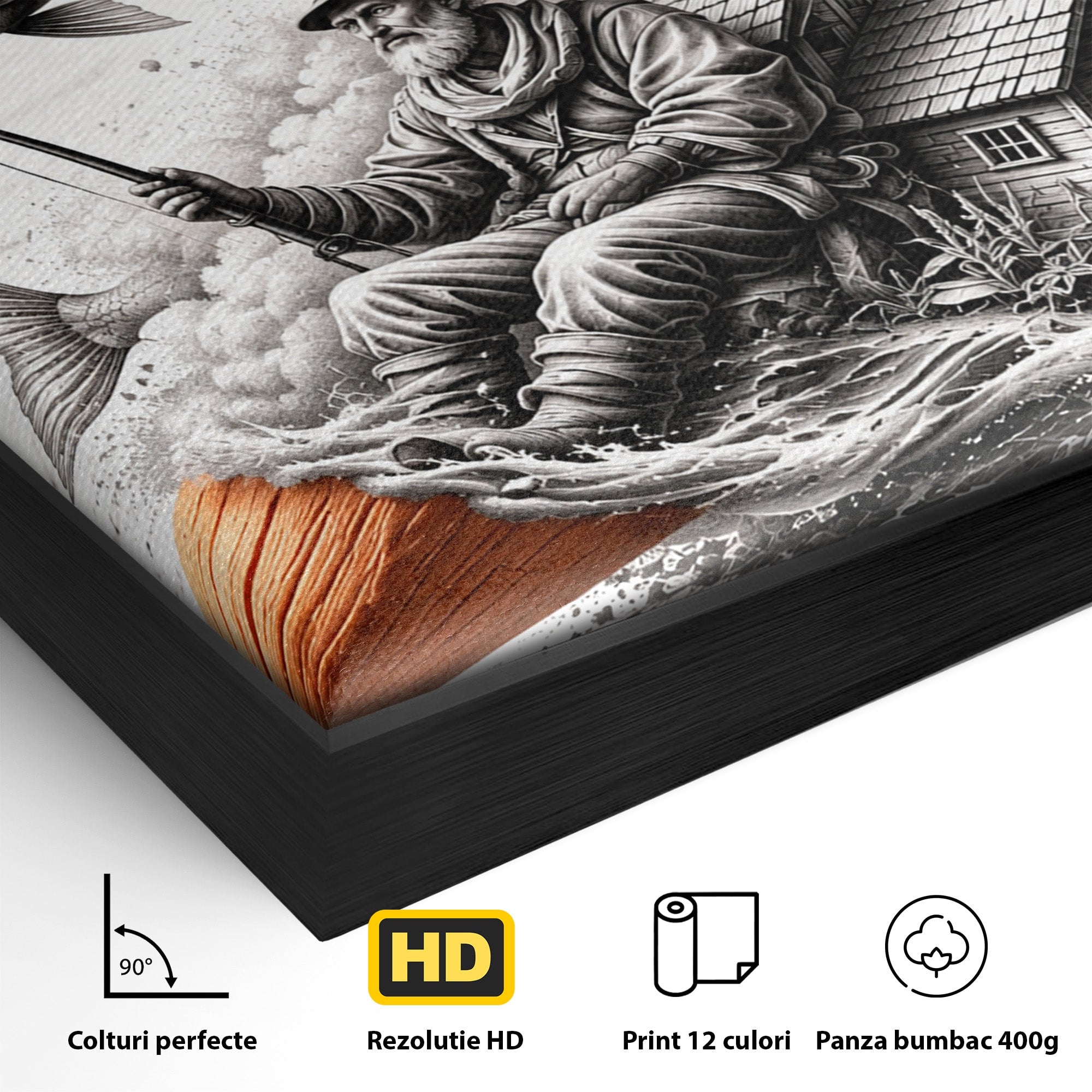 Tablou Canvas Premium LuxCanva® U1211, Pescuitul Imaginatiei, Fantezie, Creativitate, Pescar, Pescuit, Birou, Culori Vibrante