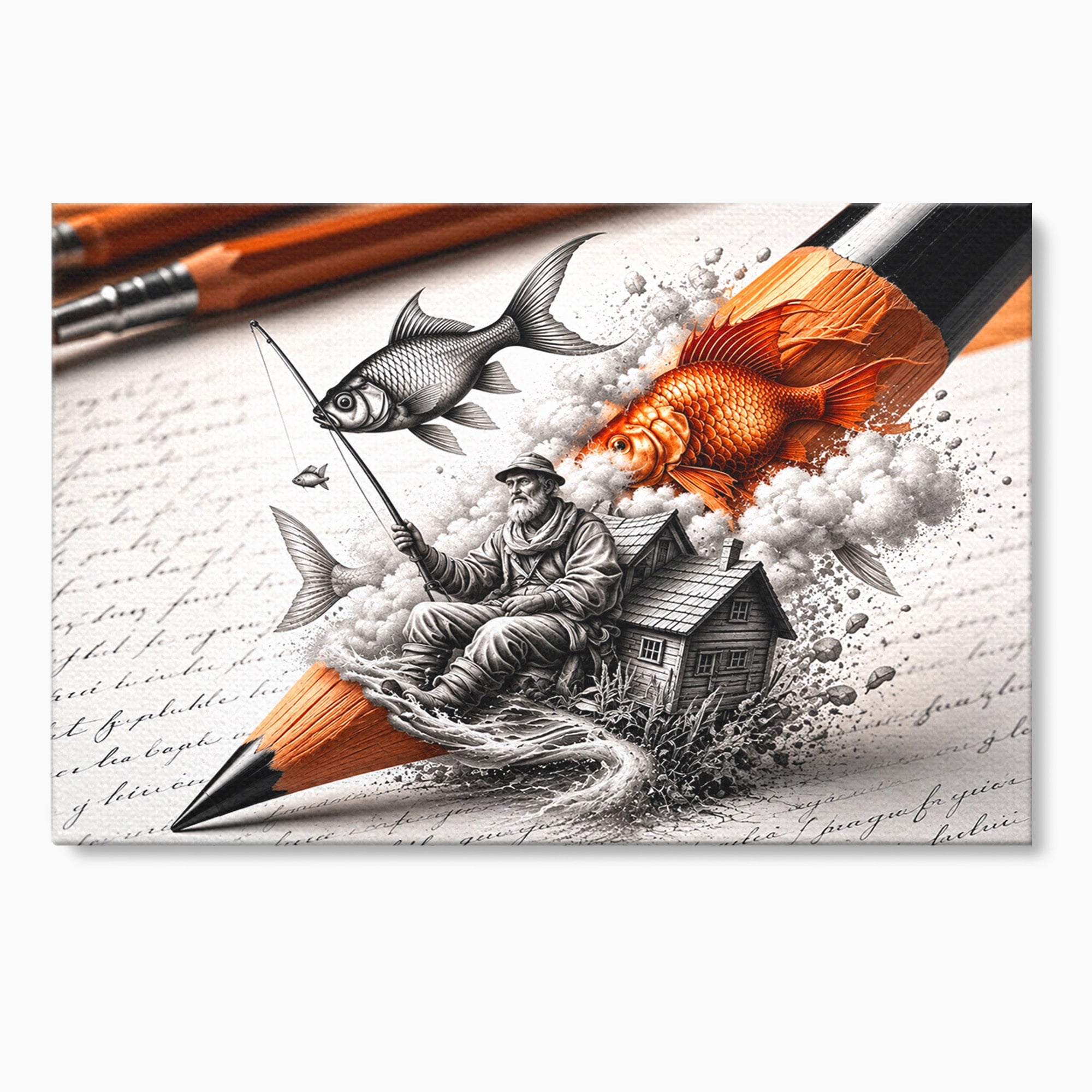 Tablou Canvas Premium LuxCanva® U1211, Pescuitul Imaginatiei, Fantezie, Creativitate, Pescar, Pescuit, Birou, Culori Vibrante