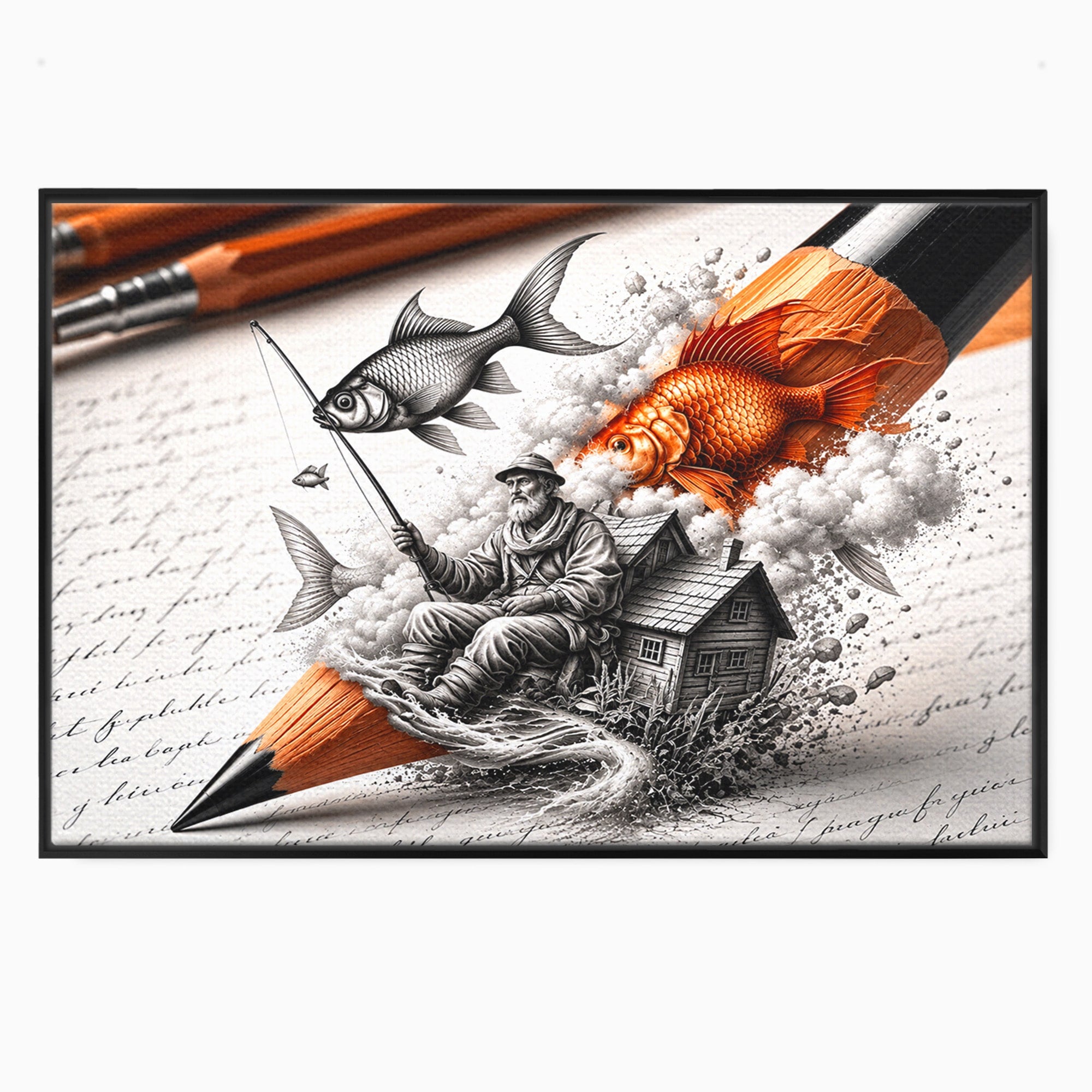 Tablou Canvas Premium LuxCanva® U1211, Pescuitul Imaginatiei, Fantezie, Creativitate, Pescar, Pescuit, Birou, Culori Vibrante