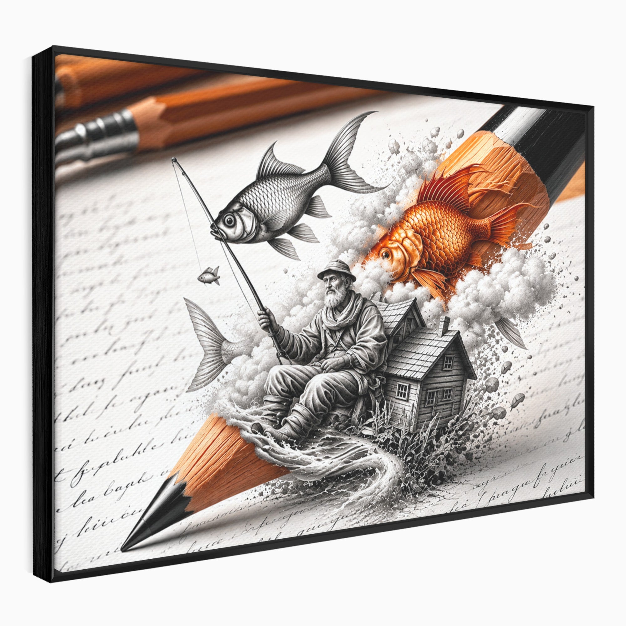Tablou Canvas Premium LuxCanva® U1211, Pescuitul Imaginatiei, Fantezie, Creativitate, Pescar, Pescuit, Birou, Culori Vibrante