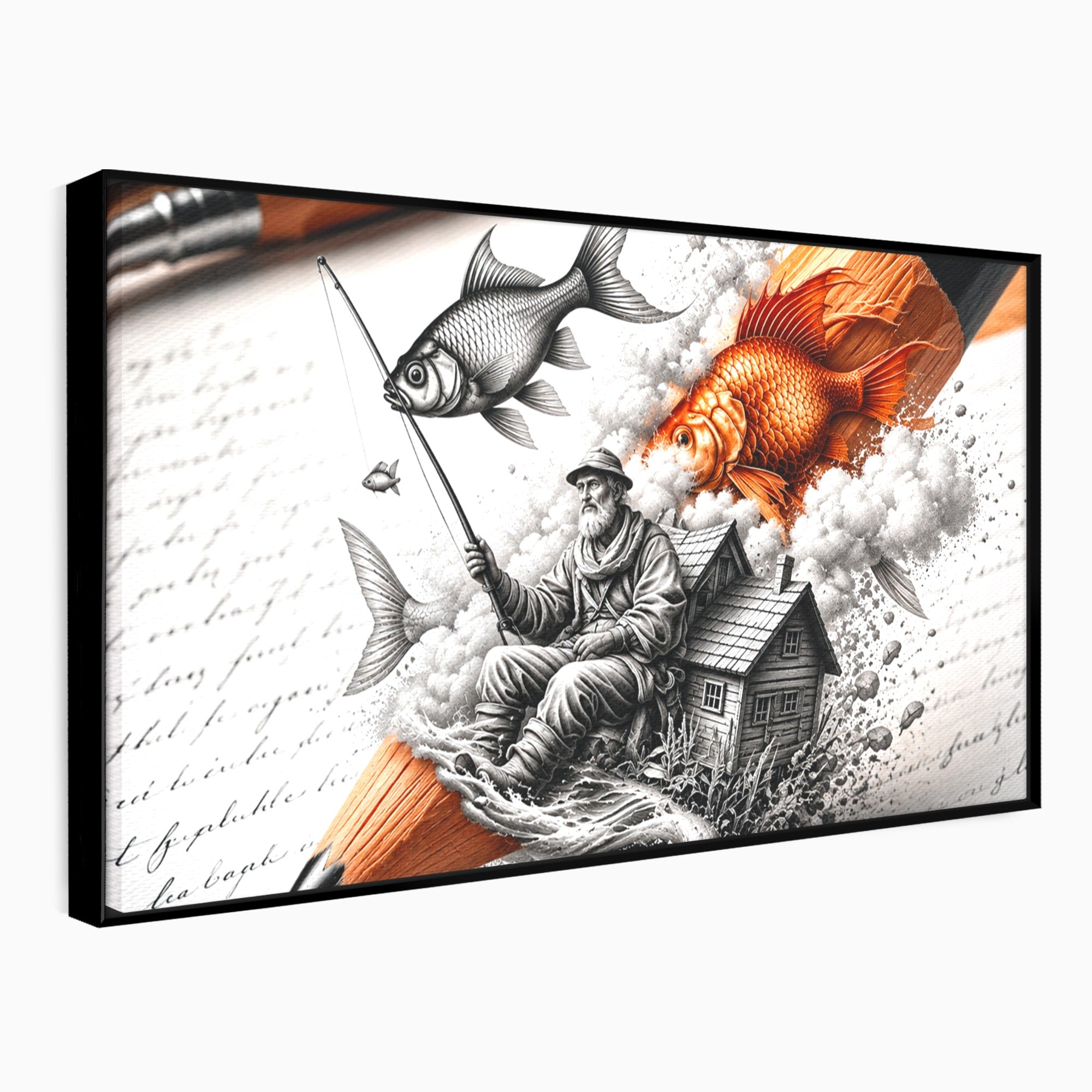 Tablou Canvas Premium LuxCanva® U1211, Pescuitul Imaginatiei, Fantezie, Creativitate, Pescar, Pescuit, Birou, Culori Vibrante