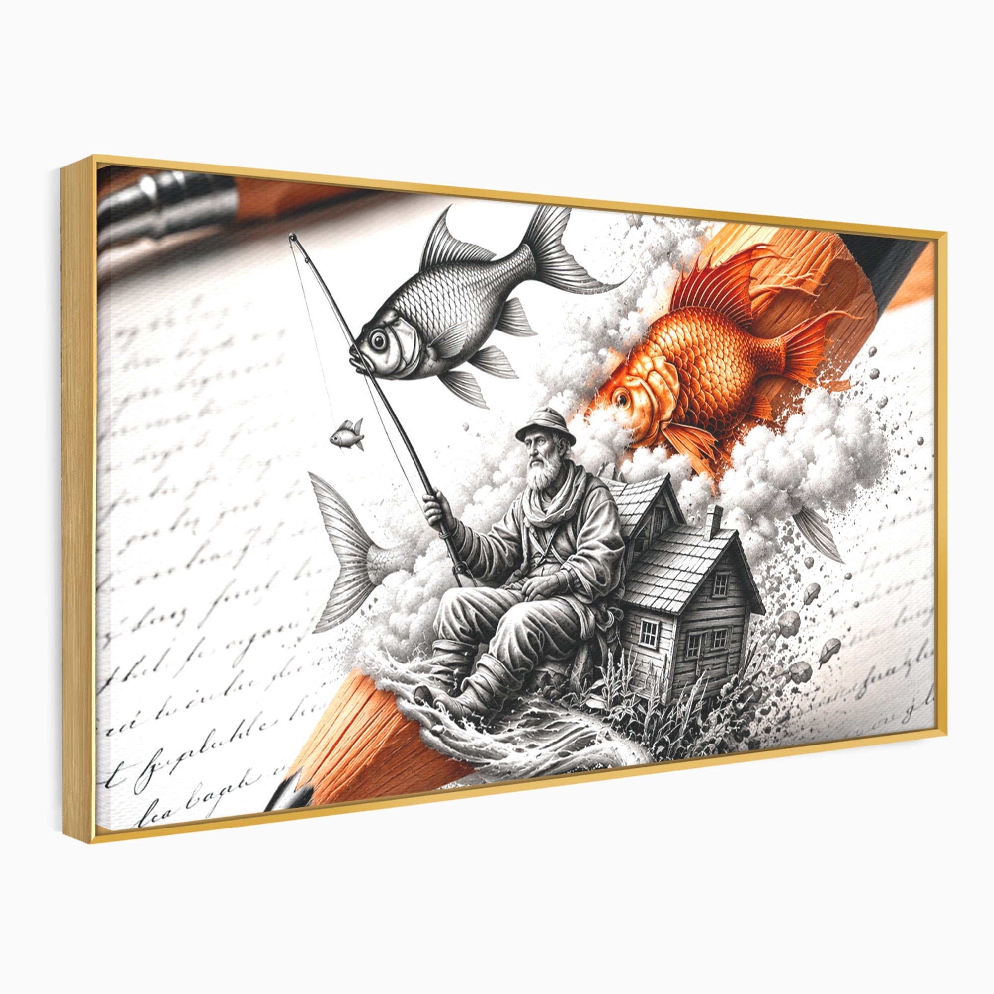 Tablou Canvas Premium LuxCanva® U1211, Pescuitul Imaginatiei, Fantezie, Creativitate, Pescar, Pescuit, Birou, Culori Vibrante