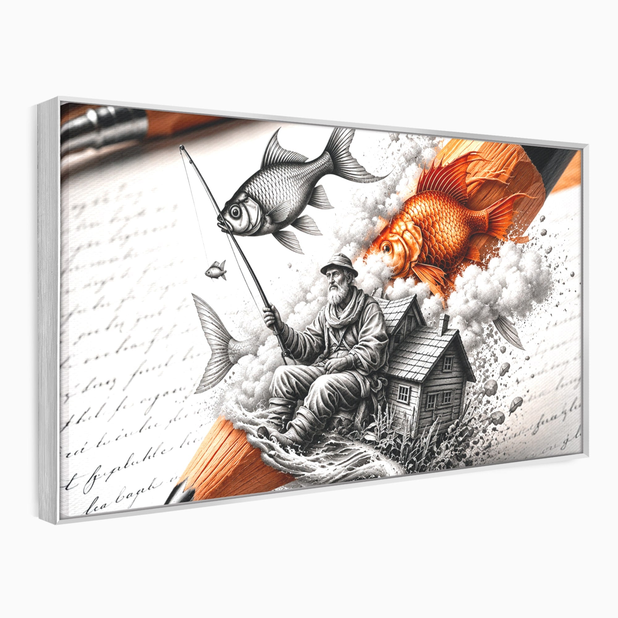 Tablou Canvas Premium LuxCanva® U1211, Pescuitul Imaginatiei, Fantezie, Creativitate, Pescar, Pescuit, Birou, Culori Vibrante