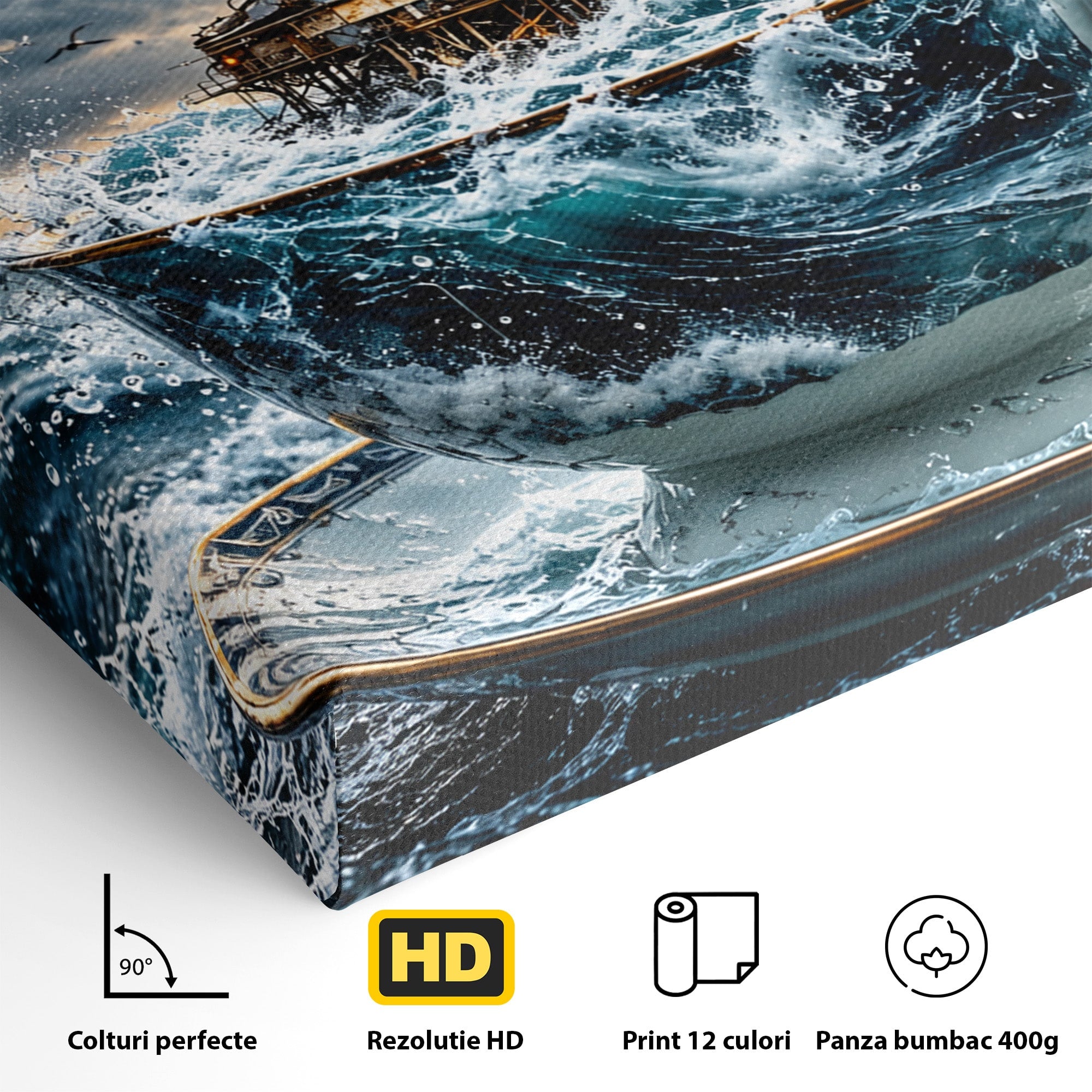 Tablou Canvas Premium LuxCanva® U1212, Furtuna In Ceasca, Mare, Pescarusi, Furtuna, Ceasca, Birou, Culori Vibrante