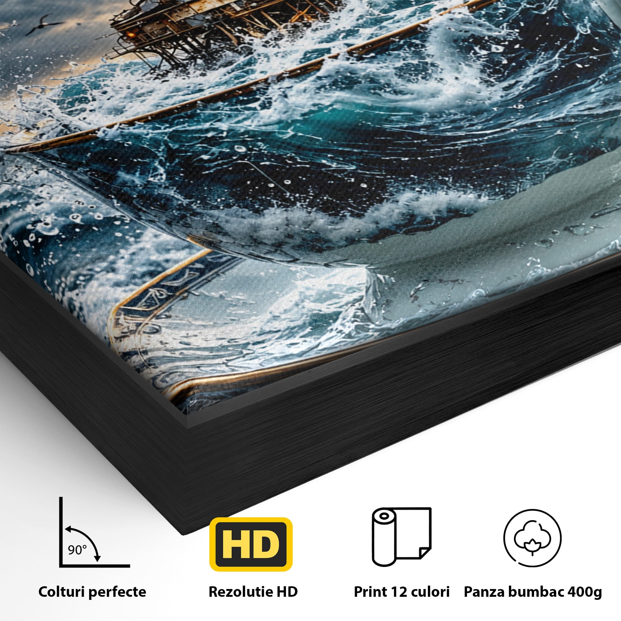 Tablou Canvas Premium LuxCanva® U1212, Furtuna In Ceasca, Mare, Pescarusi, Furtuna, Ceasca, Birou, Culori Vibrante