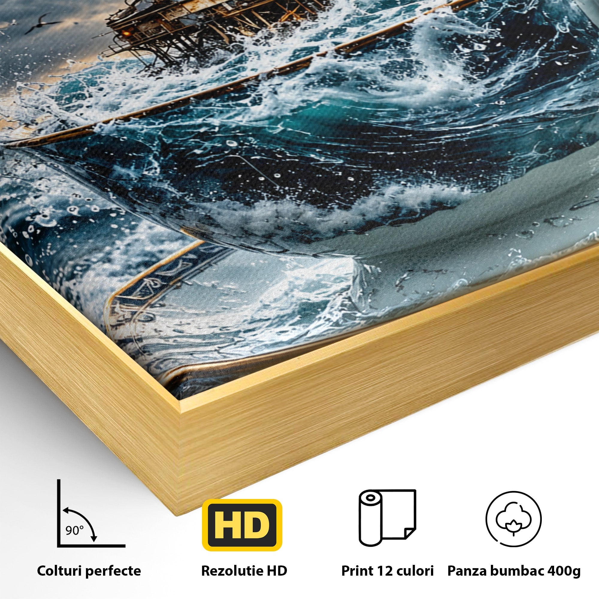 Tablou Canvas Premium LuxCanva® U1212, Furtuna In Ceasca, Mare, Pescarusi, Furtuna, Ceasca, Birou, Culori Vibrante