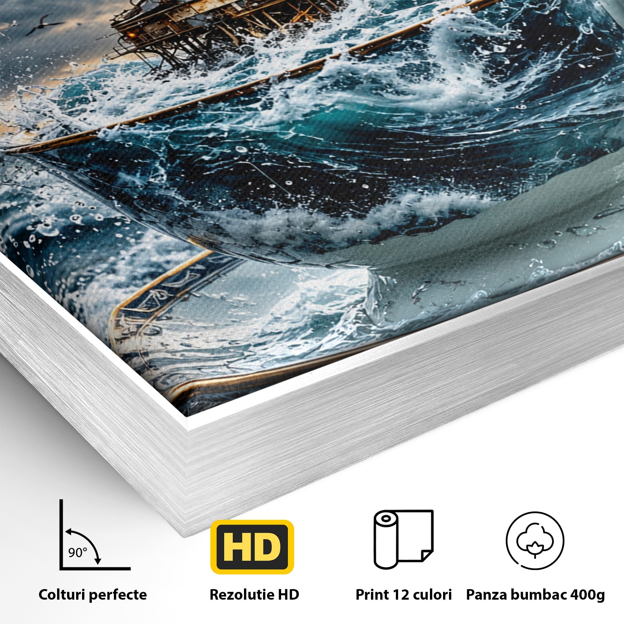 Tablou Canvas Premium LuxCanva® U1212, Furtuna In Ceasca, Mare, Pescarusi, Furtuna, Ceasca, Birou, Culori Vibrante