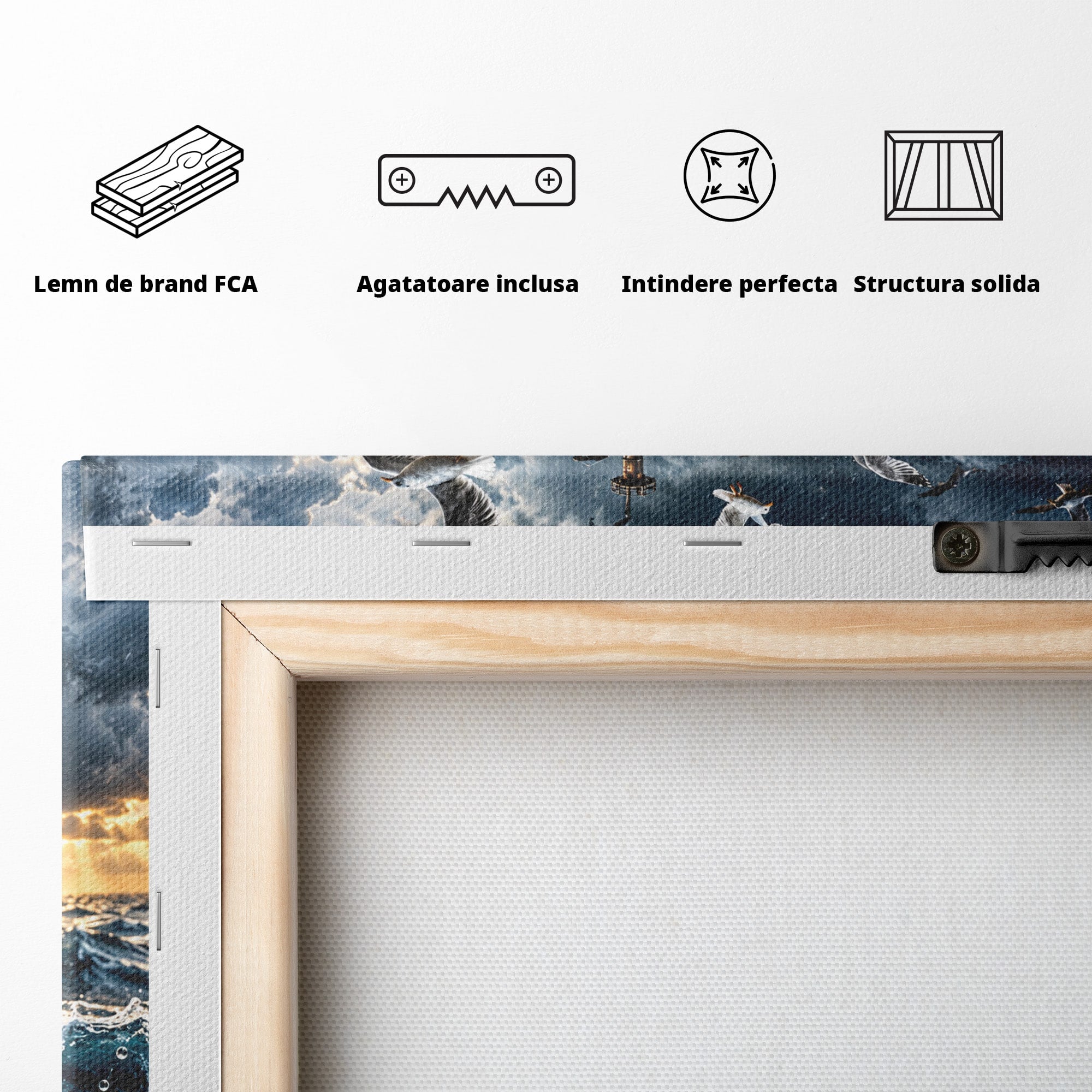 Tablou Canvas Premium LuxCanva® U1212, Furtuna In Ceasca, Mare, Pescarusi, Furtuna, Ceasca, Birou, Culori Vibrante