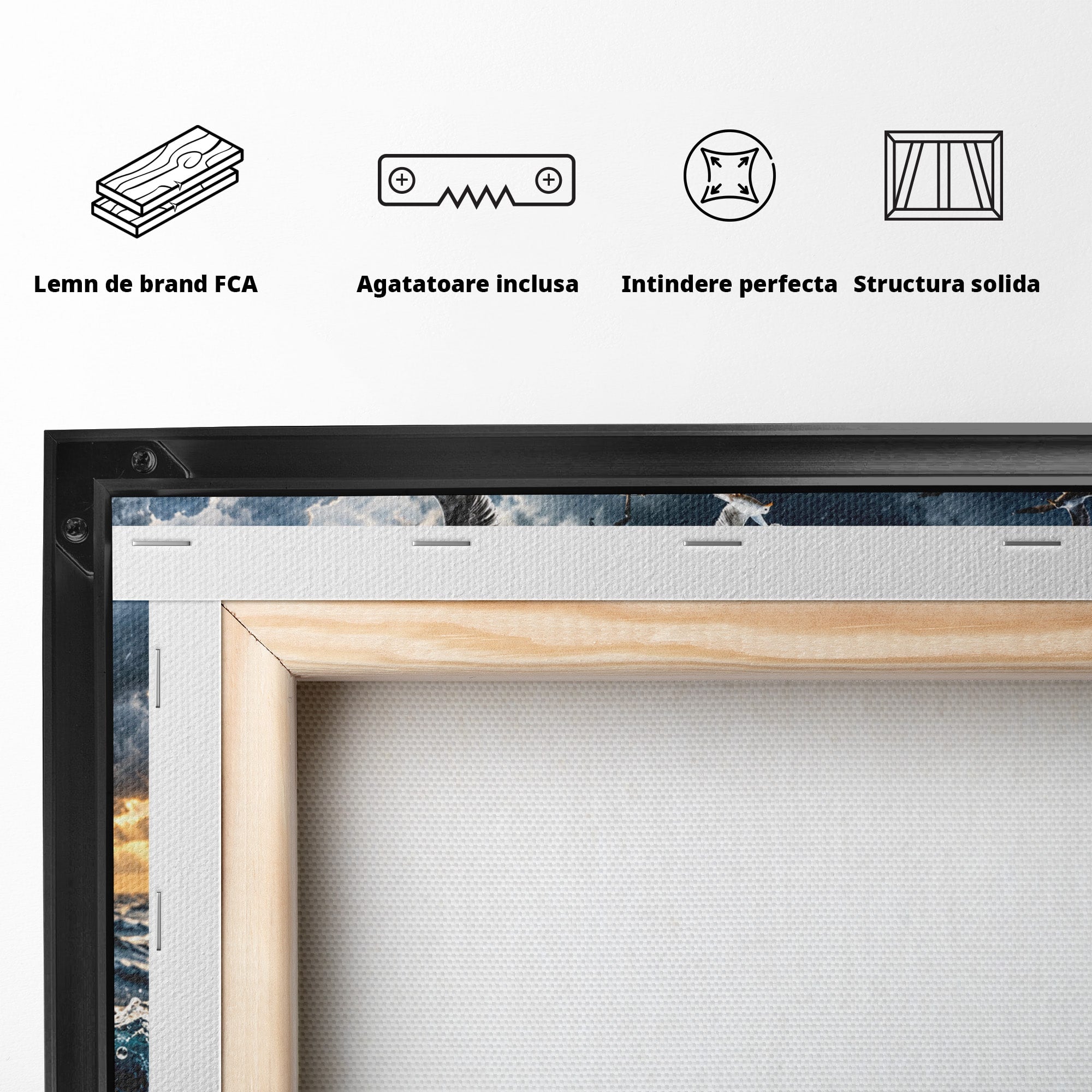 Tablou Canvas Premium LuxCanva® U1212, Furtuna In Ceasca, Mare, Pescarusi, Furtuna, Ceasca, Birou, Culori Vibrante