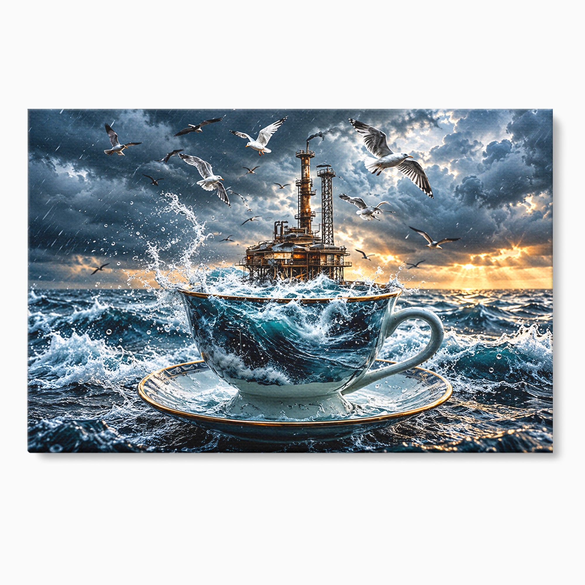 Tablou Canvas Premium LuxCanva® U1212, Furtuna In Ceasca, Mare, Pescarusi, Furtuna, Ceasca, Birou, Culori Vibrante