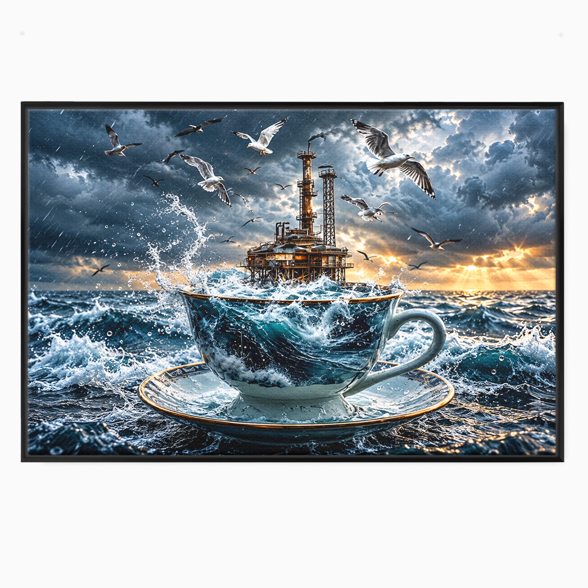Tablou Canvas Premium LuxCanva® U1212, Furtuna In Ceasca, Mare, Pescarusi, Furtuna, Ceasca, Birou, Culori Vibrante