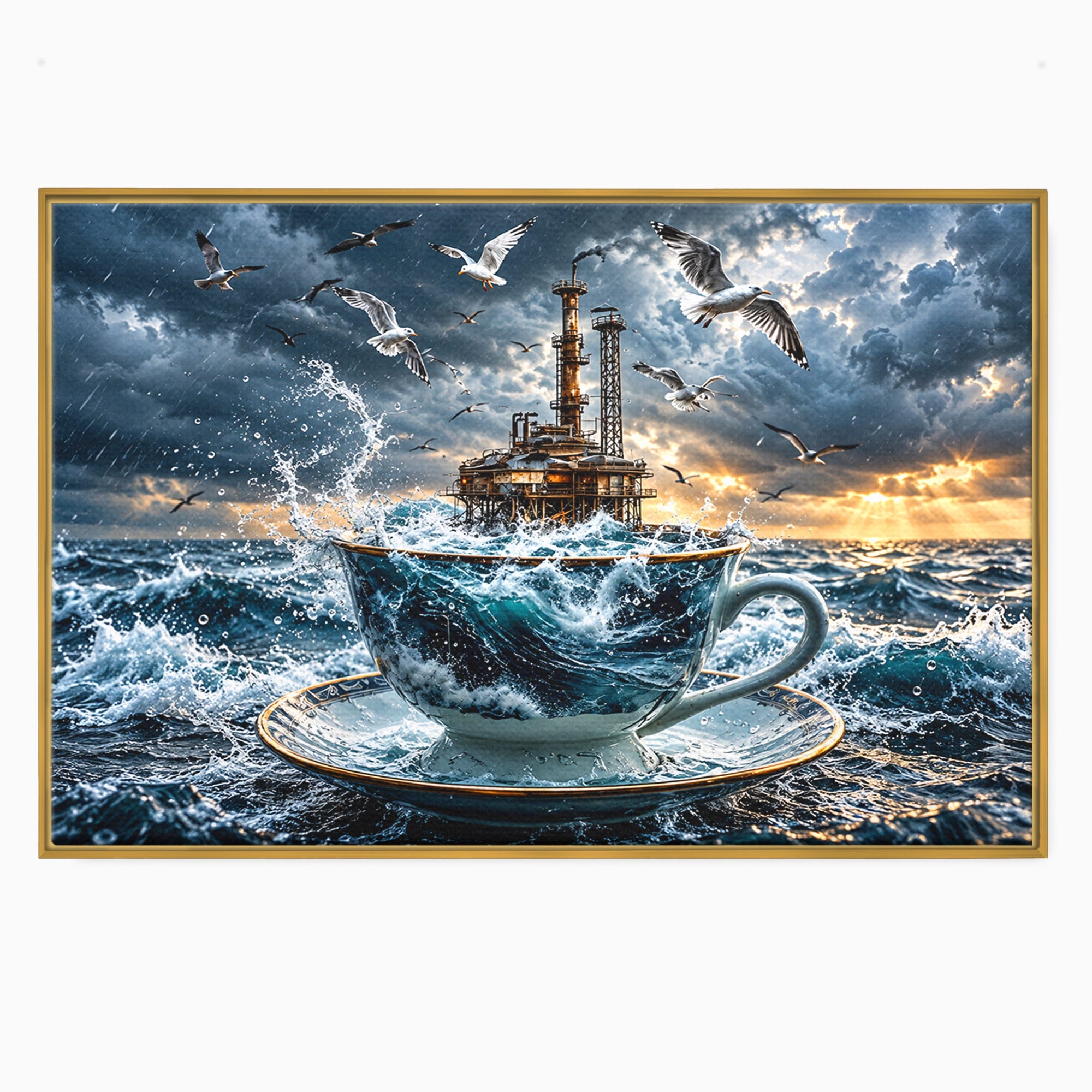 Tablou Canvas Premium LuxCanva® U1212, Furtuna In Ceasca, Mare, Pescarusi, Furtuna, Ceasca, Birou, Culori Vibrante