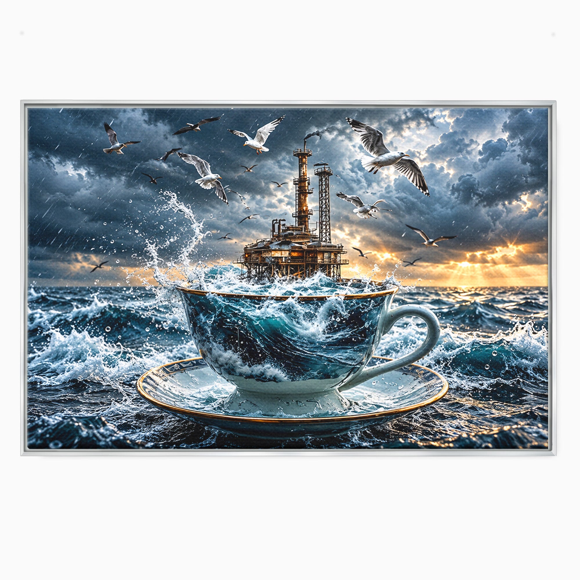 Tablou Canvas Premium LuxCanva® U1212, Furtuna In Ceasca, Mare, Pescarusi, Furtuna, Ceasca, Birou, Culori Vibrante