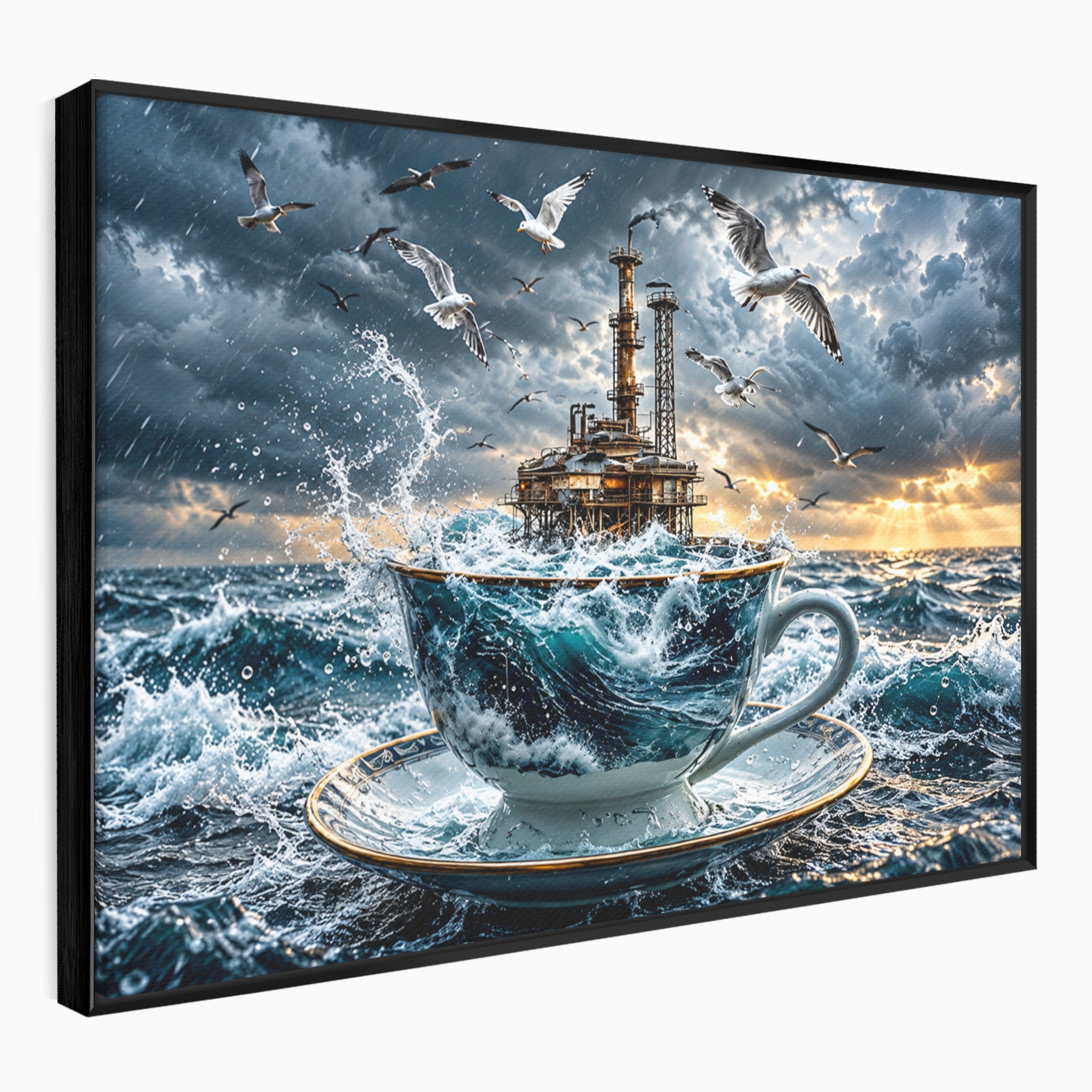 Tablou Canvas Premium LuxCanva® U1212, Furtuna In Ceasca, Mare, Pescarusi, Furtuna, Ceasca, Birou, Culori Vibrante