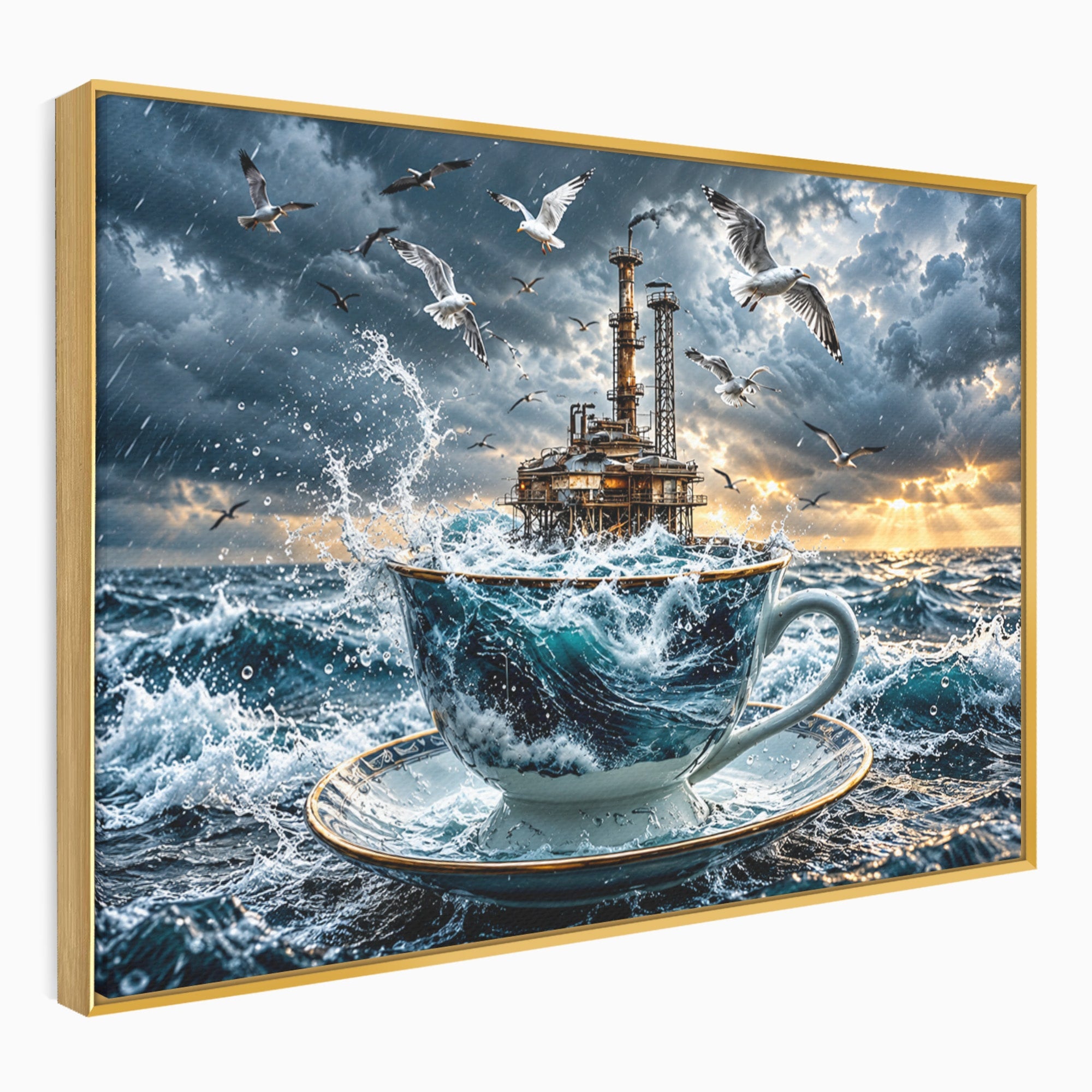 Tablou Canvas Premium LuxCanva® U1212, Furtuna In Ceasca, Mare, Pescarusi, Furtuna, Ceasca, Birou, Culori Vibrante