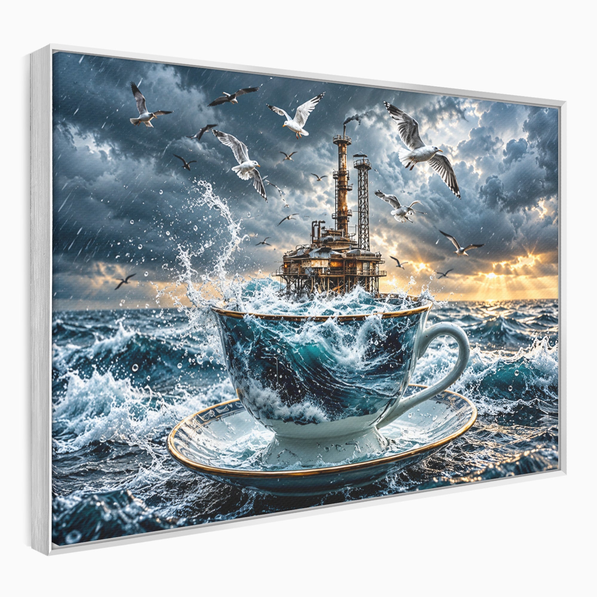 Tablou Canvas Premium LuxCanva® U1212, Furtuna In Ceasca, Mare, Pescarusi, Furtuna, Ceasca, Birou, Culori Vibrante