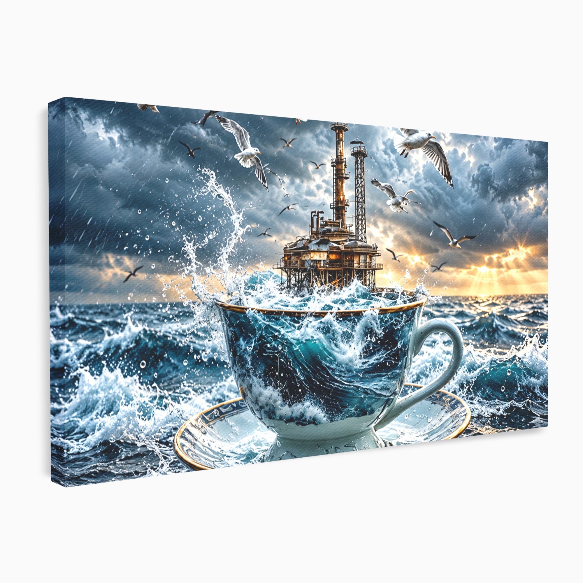 Tablou Canvas Premium LuxCanva® U1212, Furtuna In Ceasca, Mare, Pescarusi, Furtuna, Ceasca, Birou, Culori Vibrante