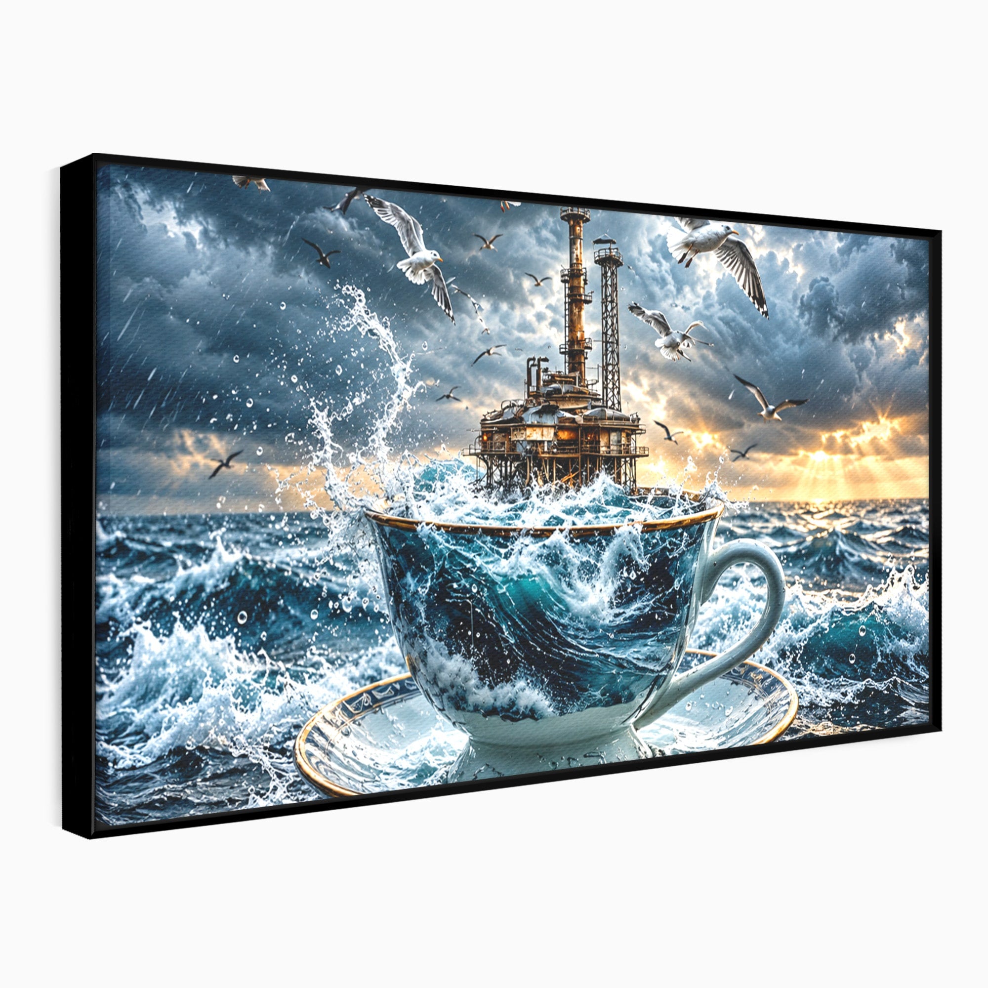 Tablou Canvas Premium LuxCanva® U1212, Furtuna In Ceasca, Mare, Pescarusi, Furtuna, Ceasca, Birou, Culori Vibrante