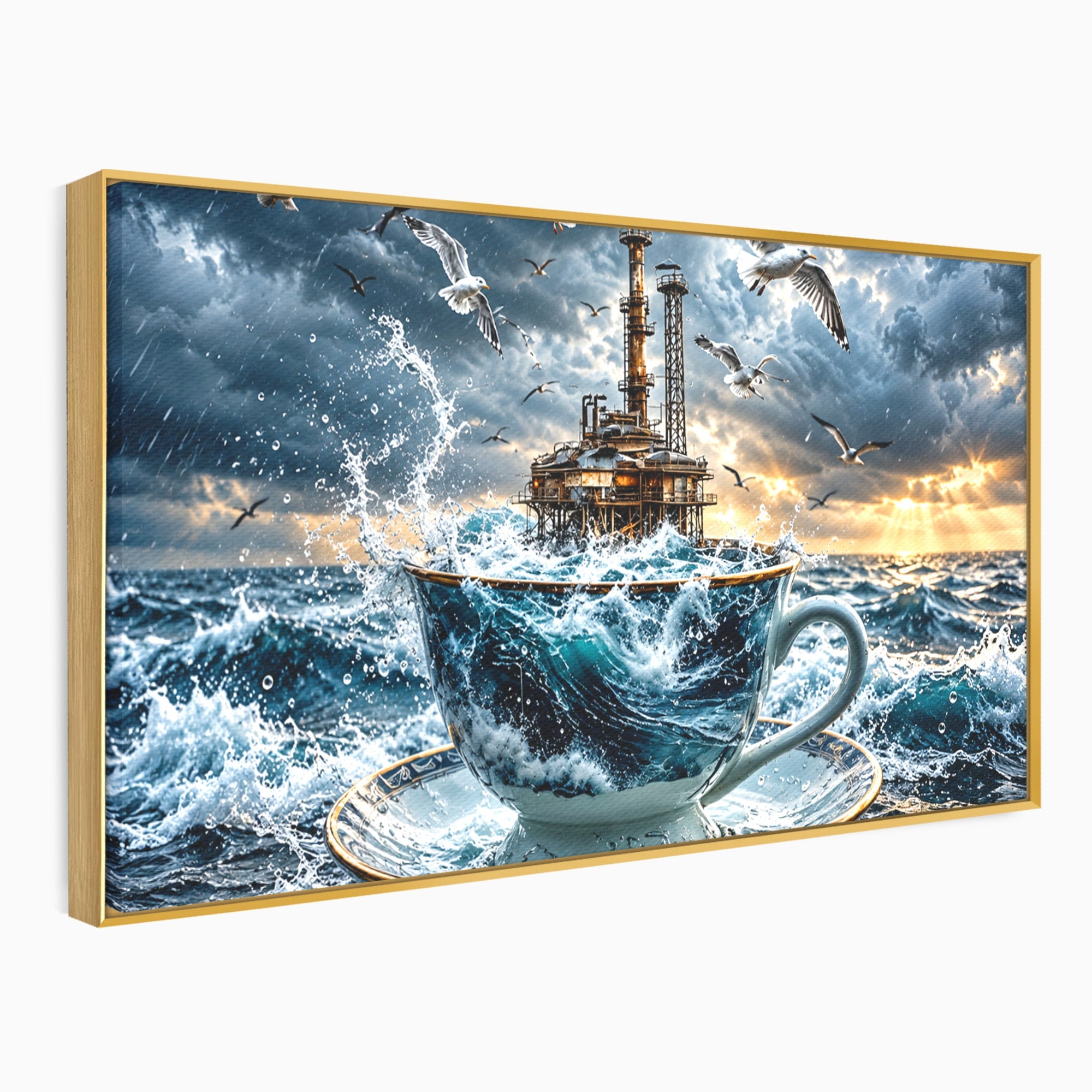 Tablou Canvas Premium LuxCanva® U1212, Furtuna In Ceasca, Mare, Pescarusi, Furtuna, Ceasca, Birou, Culori Vibrante
