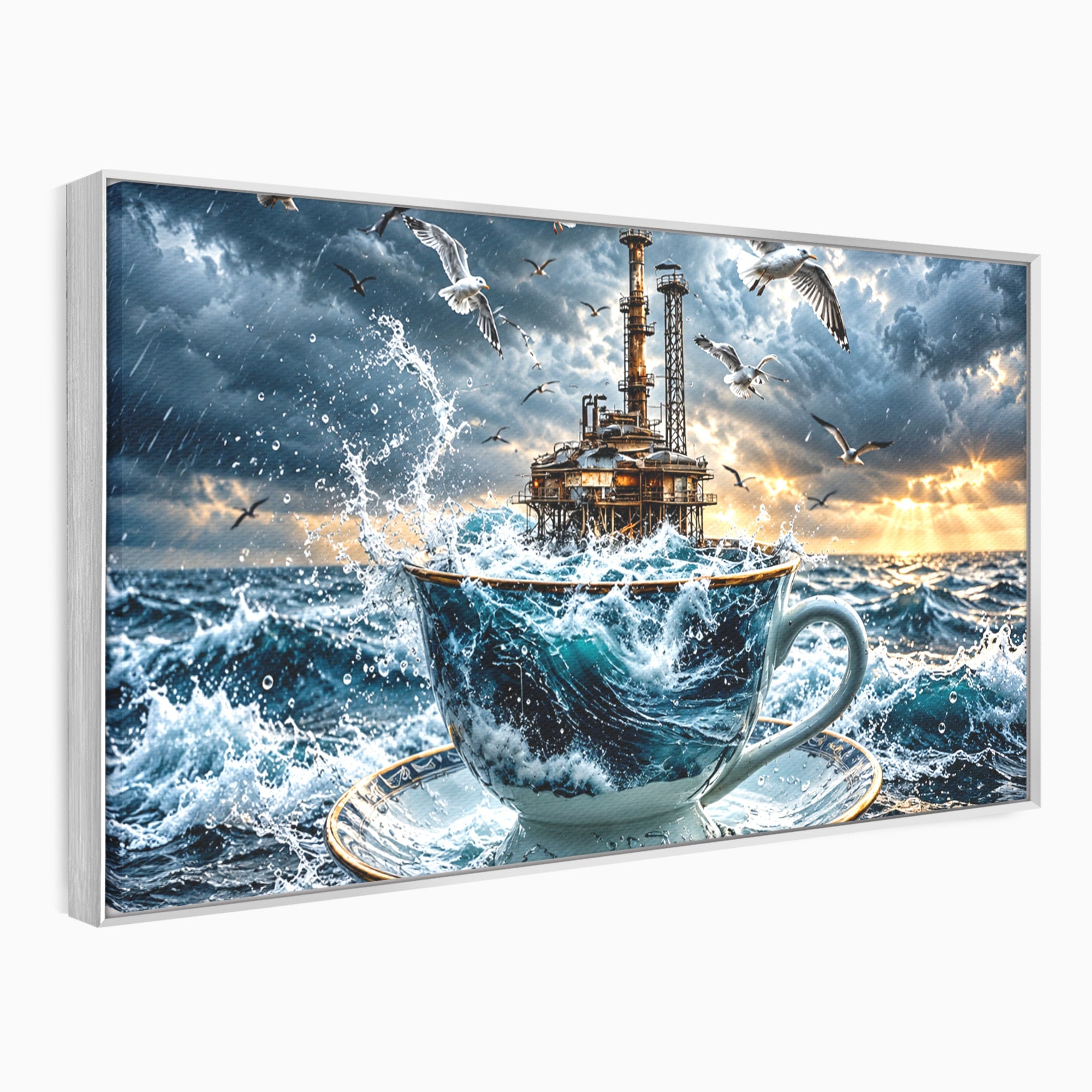 Tablou Canvas Premium LuxCanva® U1212, Furtuna In Ceasca, Mare, Pescarusi, Furtuna, Ceasca, Birou, Culori Vibrante