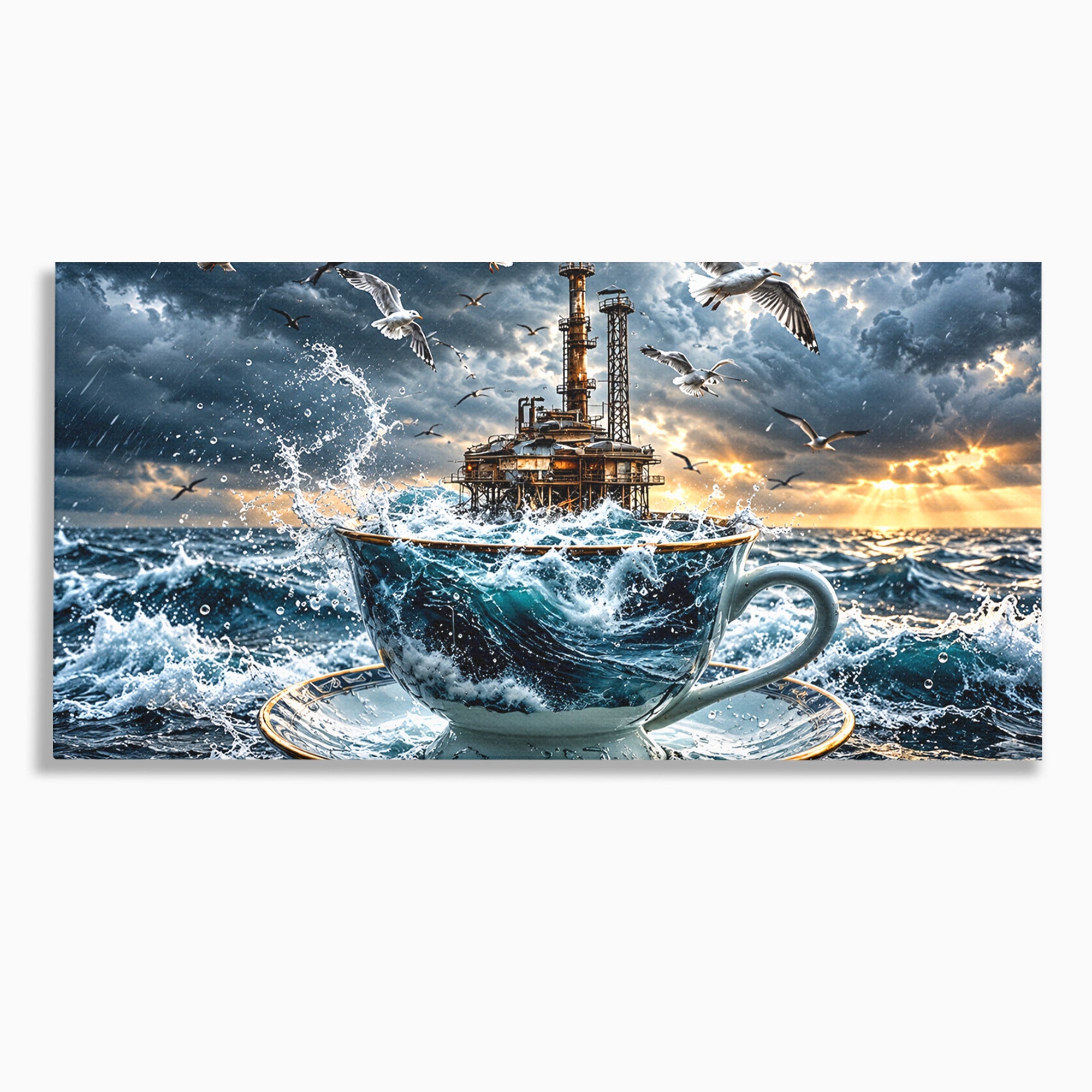 Tablou Canvas Premium LuxCanva® U1212, Furtuna In Ceasca, Mare, Pescarusi, Furtuna, Ceasca, Birou, Culori Vibrante