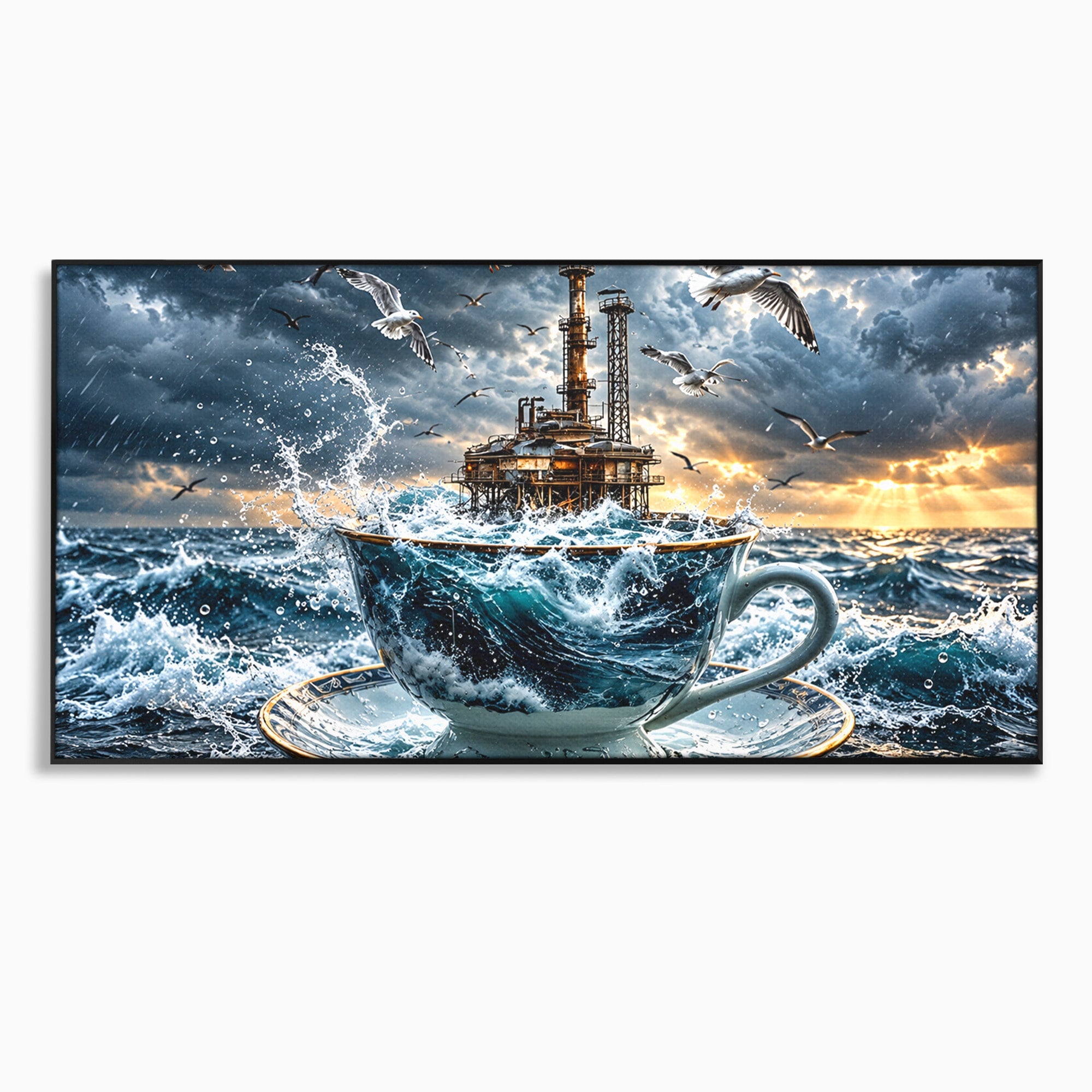 Tablou Canvas Premium LuxCanva® U1212, Furtuna In Ceasca, Mare, Pescarusi, Furtuna, Ceasca, Birou, Culori Vibrante
