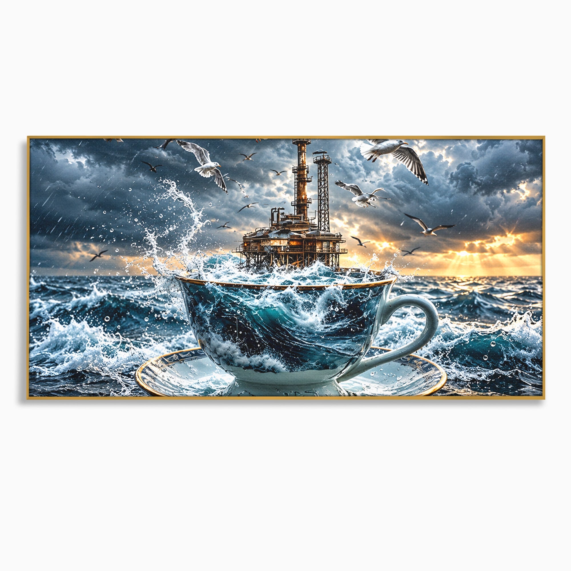 Tablou Canvas Premium LuxCanva® U1212, Furtuna In Ceasca, Mare, Pescarusi, Furtuna, Ceasca, Birou, Culori Vibrante