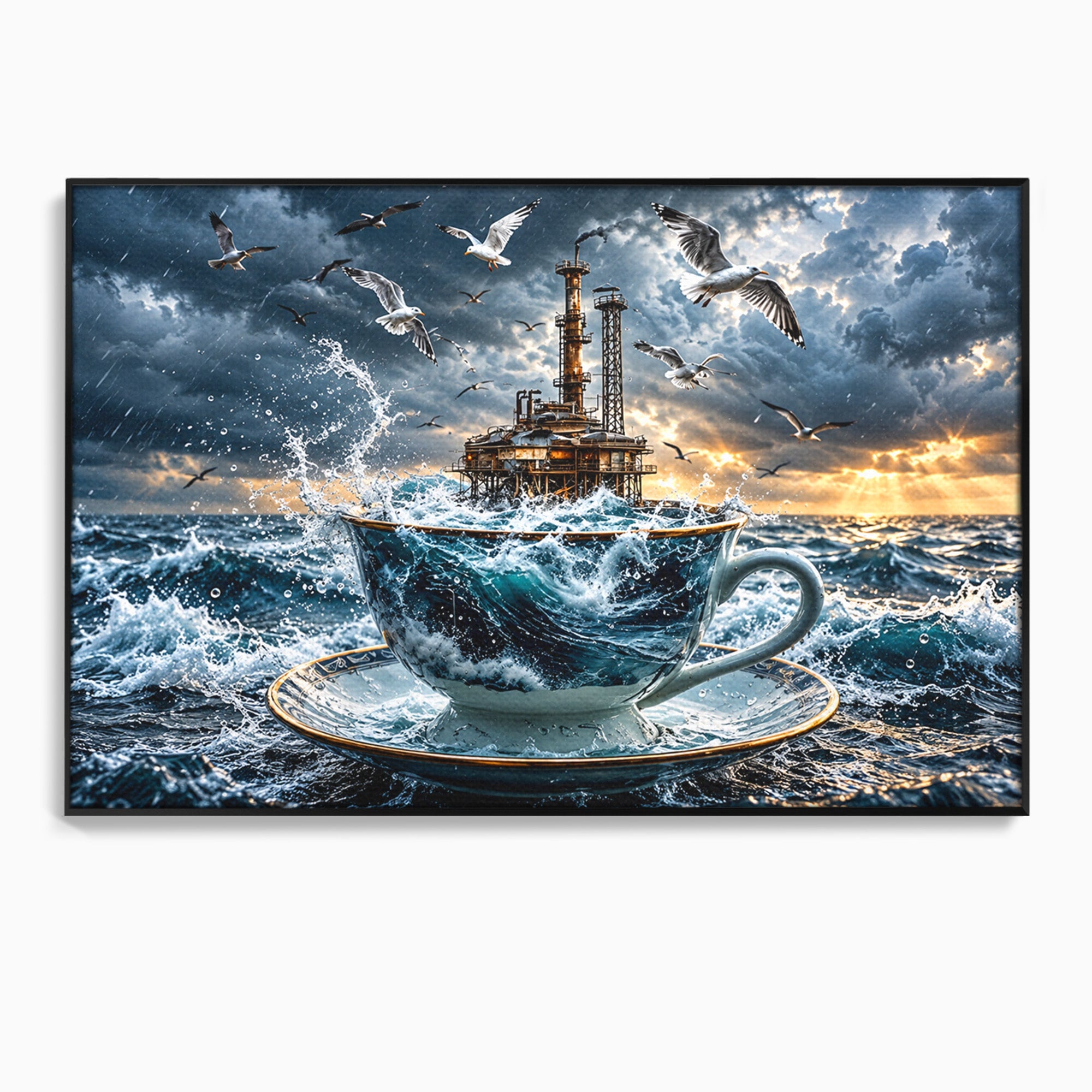 Tablou Canvas Premium LuxCanva® U1212, Furtuna In Ceasca, Mare, Pescarusi, Furtuna, Ceasca, Birou, Culori Vibrante