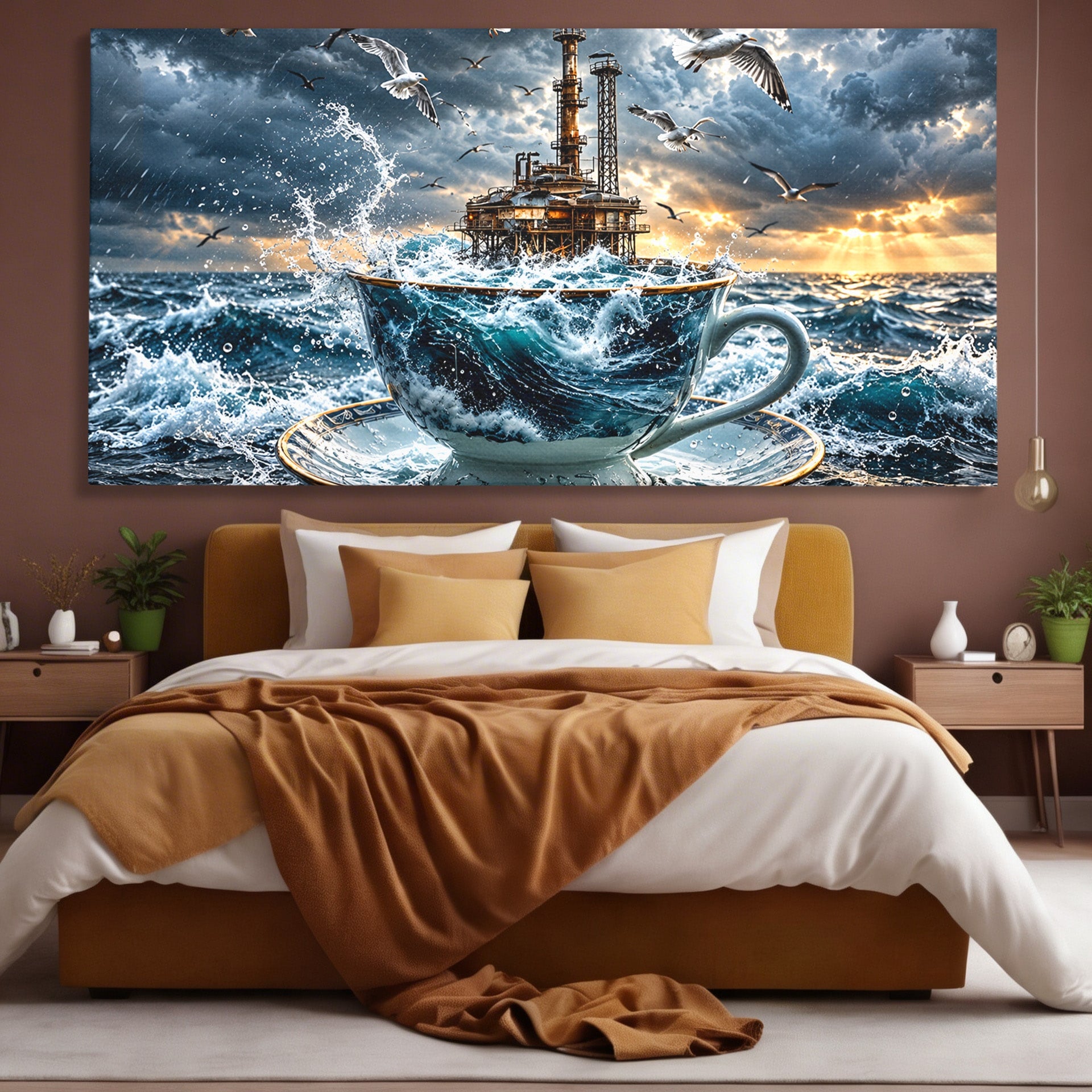 Tablou Canvas Premium LuxCanva® U1212, Furtuna In Ceasca, Mare, Pescarusi, Furtuna, Ceasca, Birou, Culori Vibrante