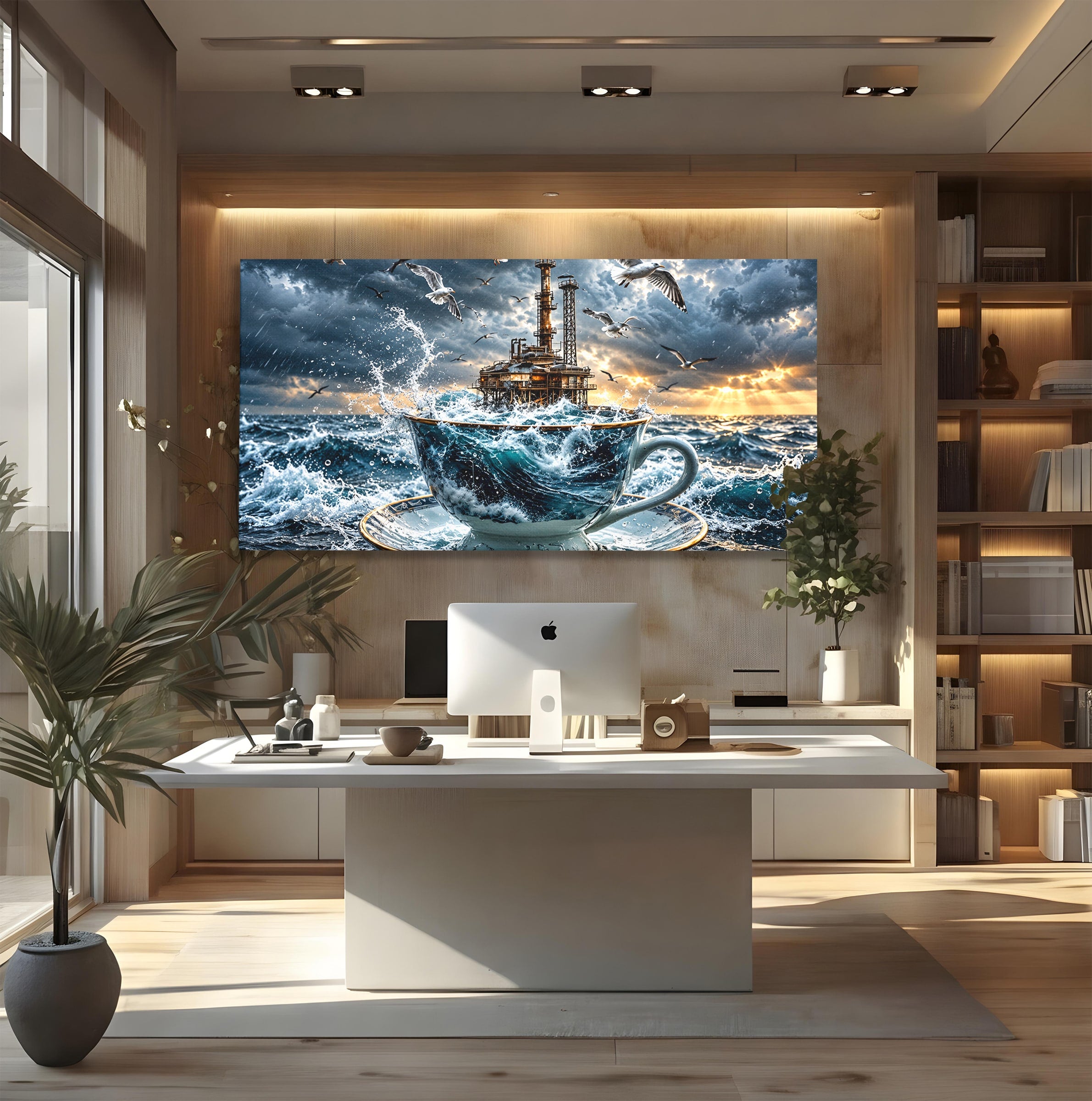 Tablou Canvas Premium LuxCanva® U1212, Furtuna In Ceasca, Mare, Pescarusi, Furtuna, Ceasca, Birou, Culori Vibrante