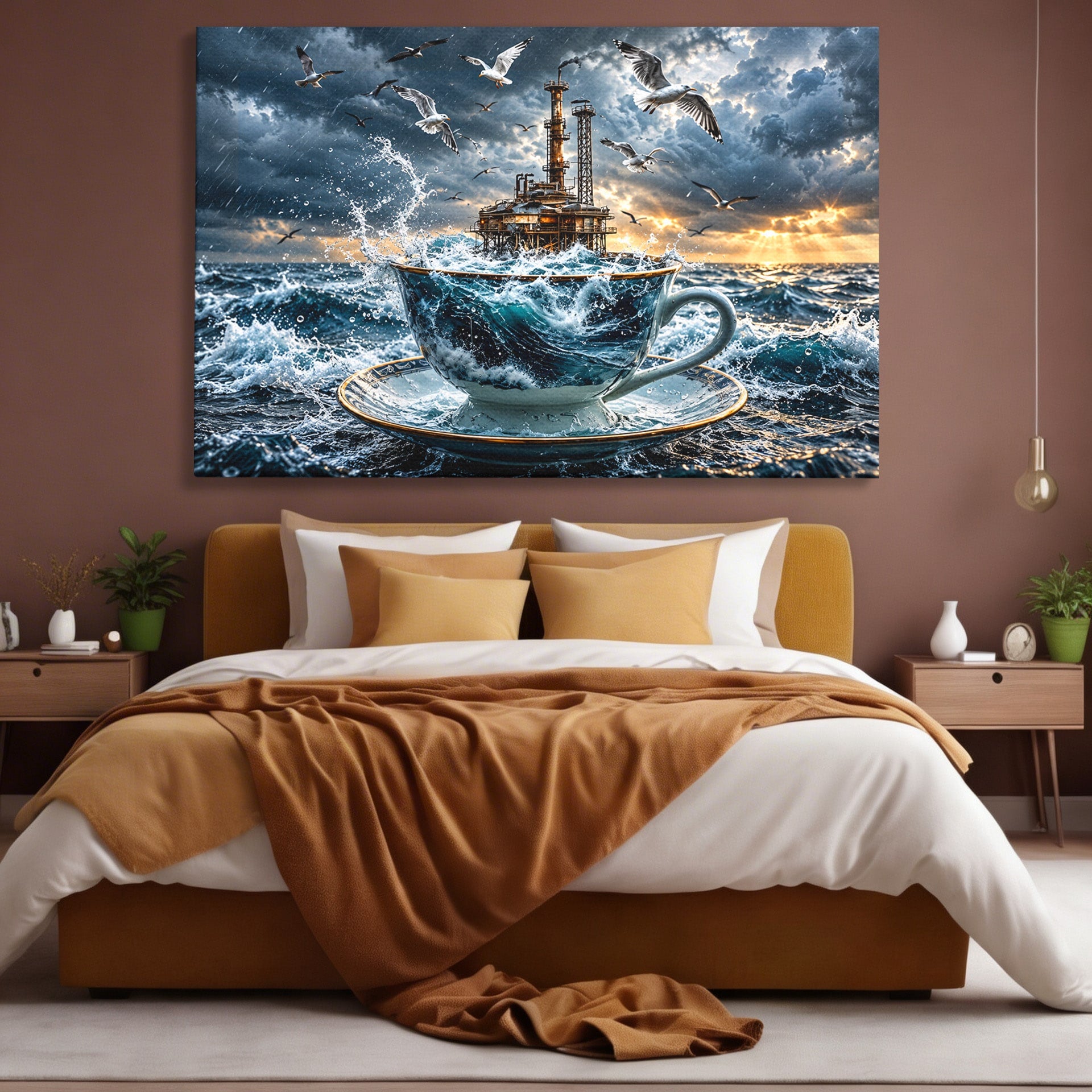 Tablou Canvas Premium LuxCanva® U1212, Furtuna In Ceasca, Mare, Pescarusi, Furtuna, Ceasca, Birou, Culori Vibrante