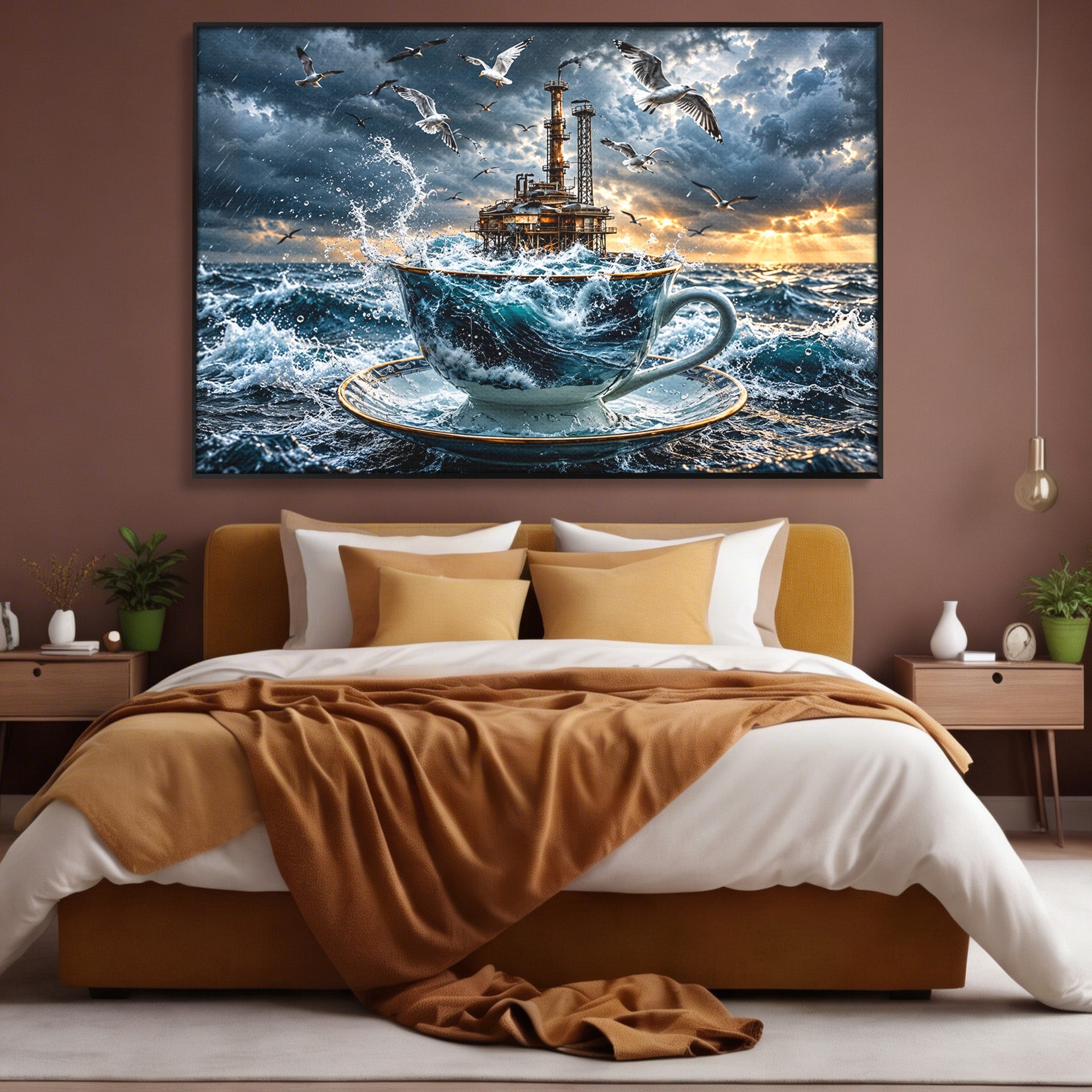 Tablou Canvas Premium LuxCanva® U1212, Furtuna In Ceasca, Mare, Pescarusi, Furtuna, Ceasca, Birou, Culori Vibrante
