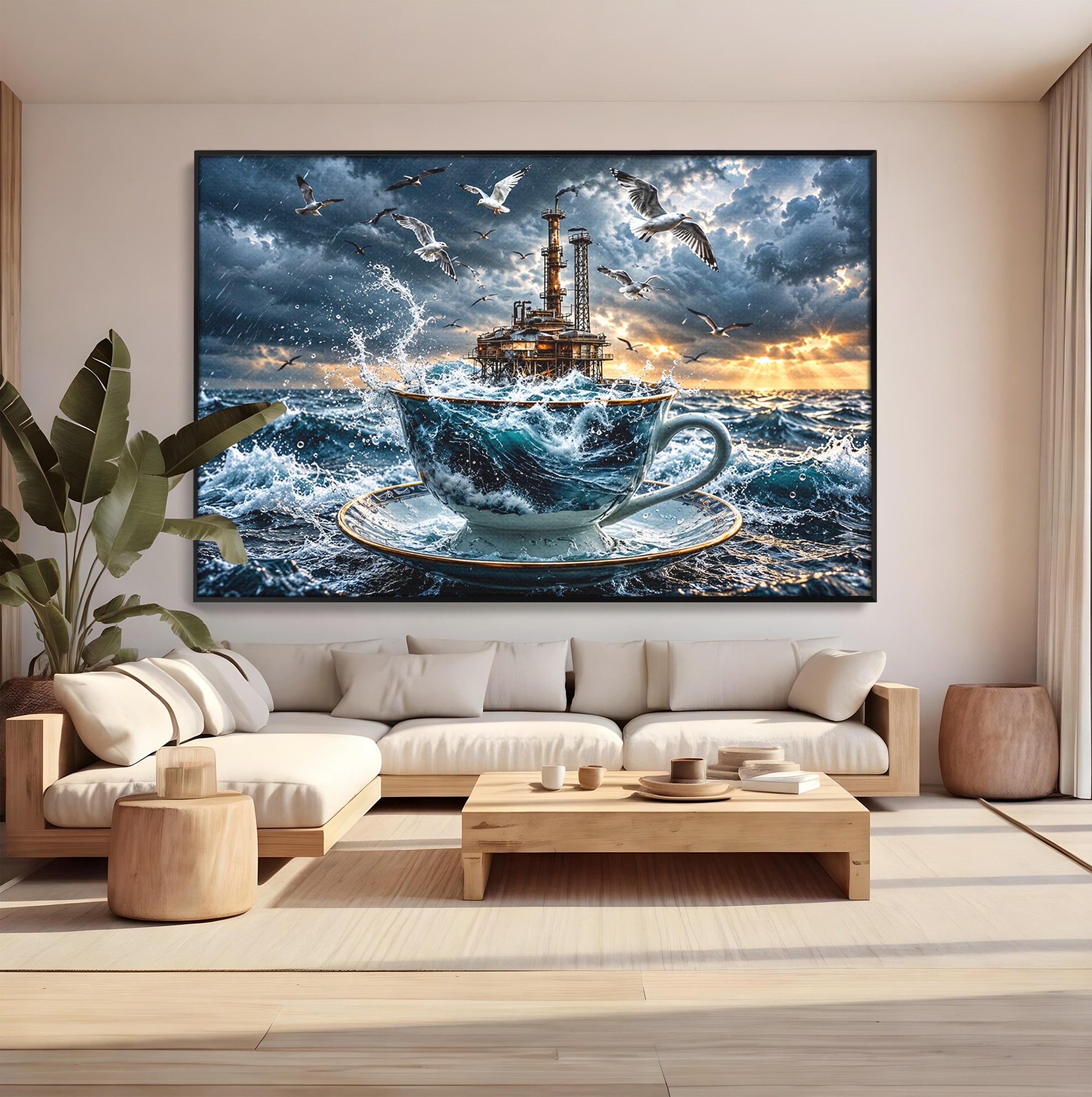 Tablou Canvas Premium LuxCanva® U1212, Furtuna In Ceasca, Mare, Pescarusi, Furtuna, Ceasca, Birou, Culori Vibrante