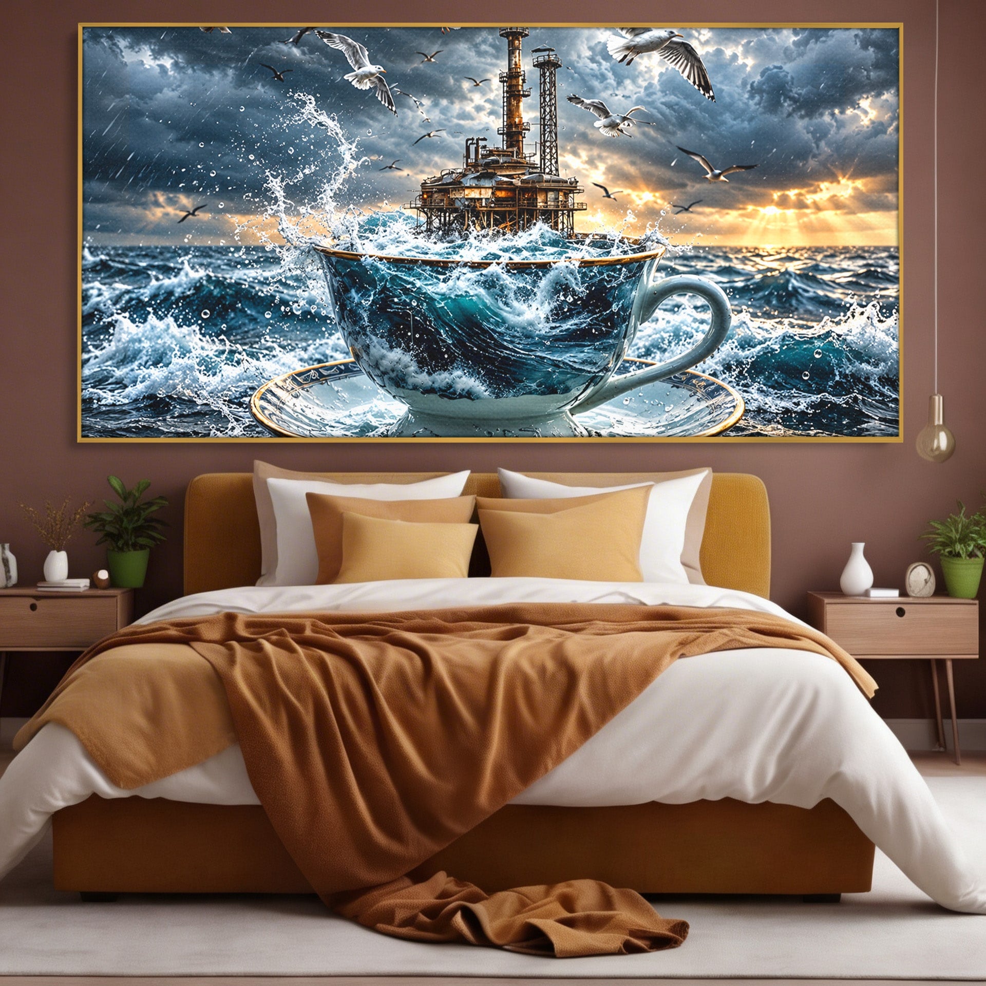 Tablou Canvas Premium LuxCanva® U1212, Furtuna In Ceasca, Mare, Pescarusi, Furtuna, Ceasca, Birou, Culori Vibrante