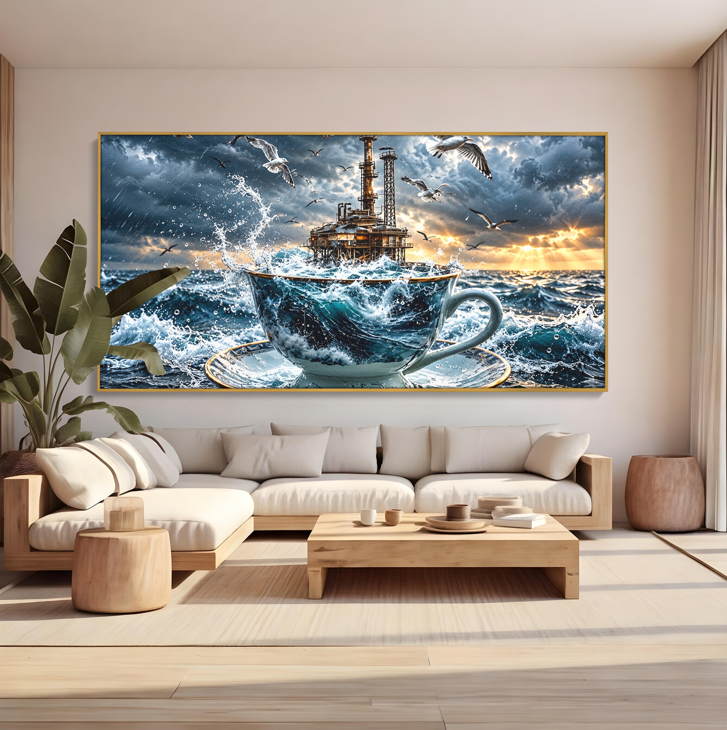 Tablou Canvas Premium LuxCanva® U1212, Furtuna In Ceasca, Mare, Pescarusi, Furtuna, Ceasca, Birou, Culori Vibrante