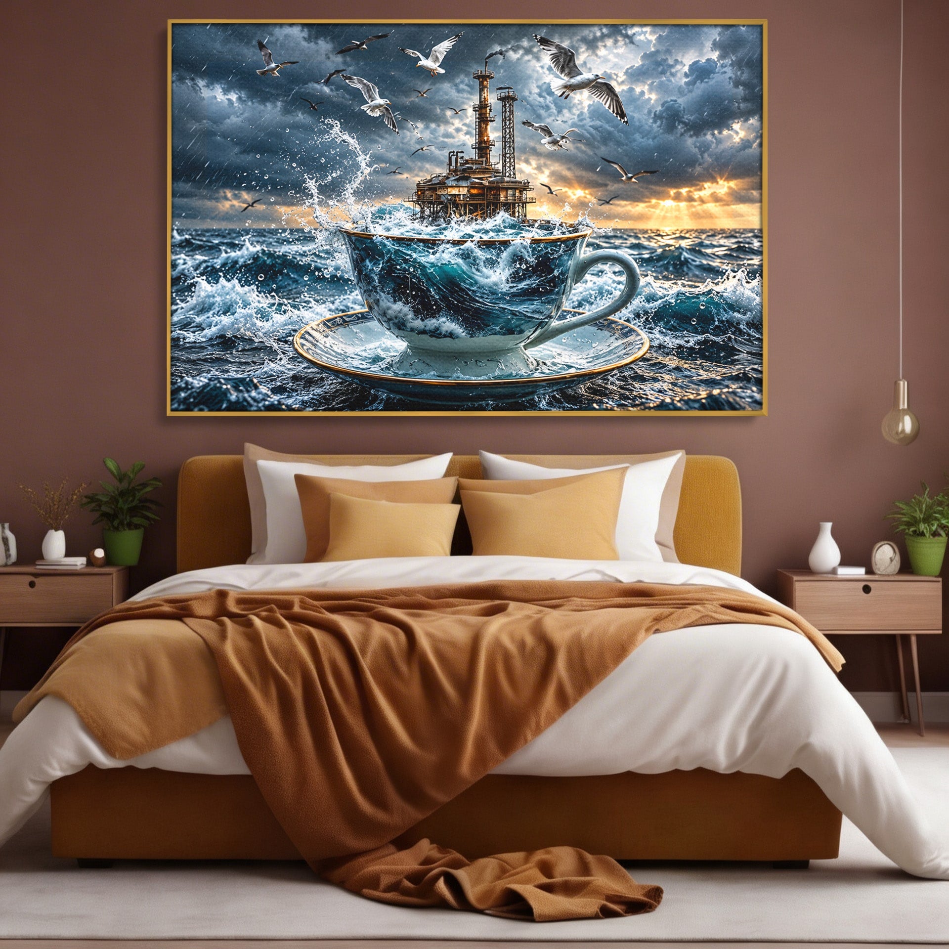 Tablou Canvas Premium LuxCanva® U1212, Furtuna In Ceasca, Mare, Pescarusi, Furtuna, Ceasca, Birou, Culori Vibrante