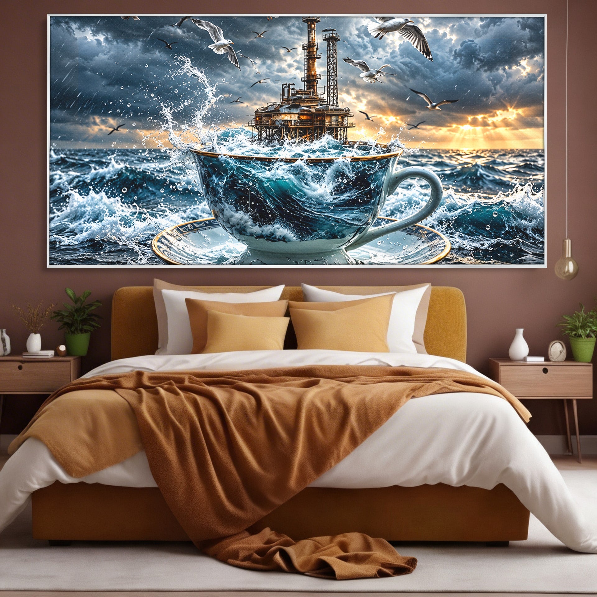 Tablou Canvas Premium LuxCanva® U1212, Furtuna In Ceasca, Mare, Pescarusi, Furtuna, Ceasca, Birou, Culori Vibrante