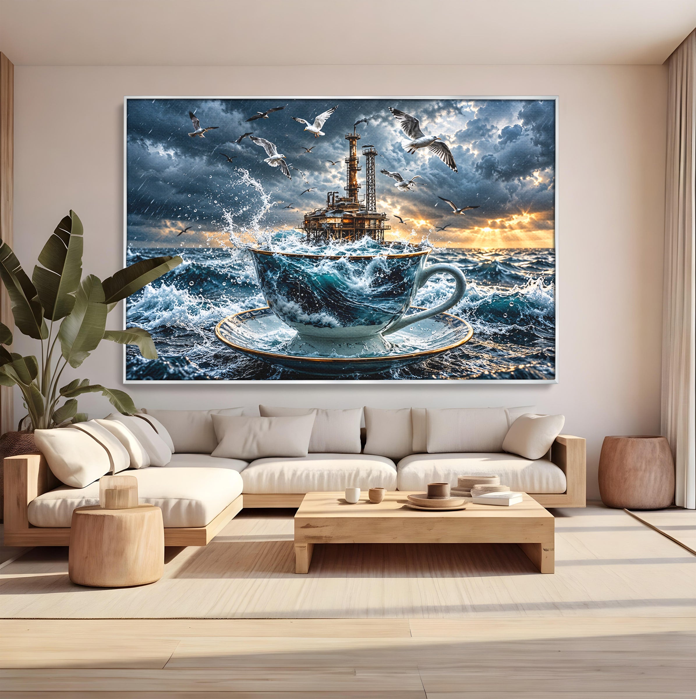 Tablou Canvas Premium LuxCanva® U1212, Furtuna In Ceasca, Mare, Pescarusi, Furtuna, Ceasca, Birou, Culori Vibrante