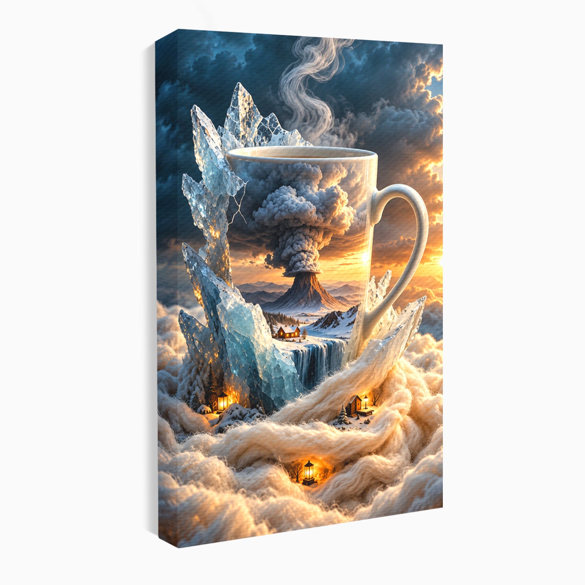 Tablou Canvas Premium LuxCanva® U1213, Cana Magica Cu Vulcan, Peisaj, Fantezie, Dormitor, Cana, Vulcan, Culori Vibrante