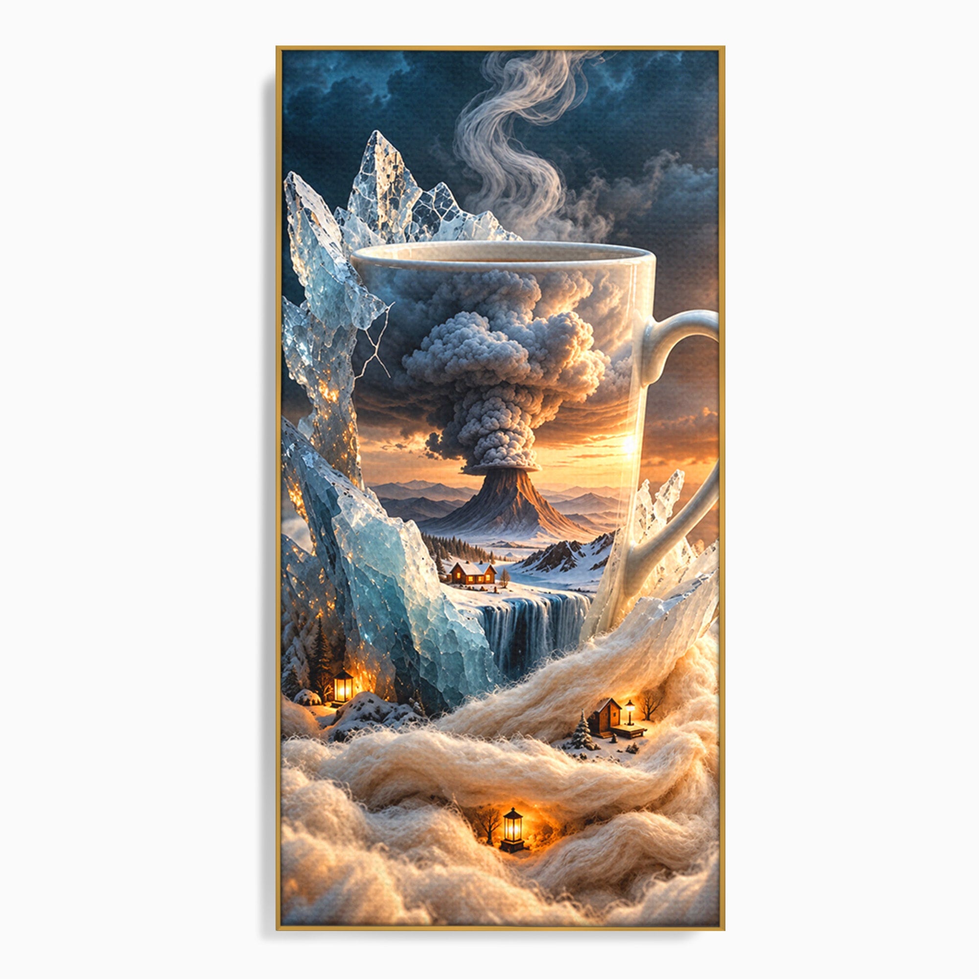 Tablou Canvas Premium LuxCanva® U1213, Cana Magica Cu Vulcan, Peisaj, Fantezie, Dormitor, Cana, Vulcan, Culori Vibrante