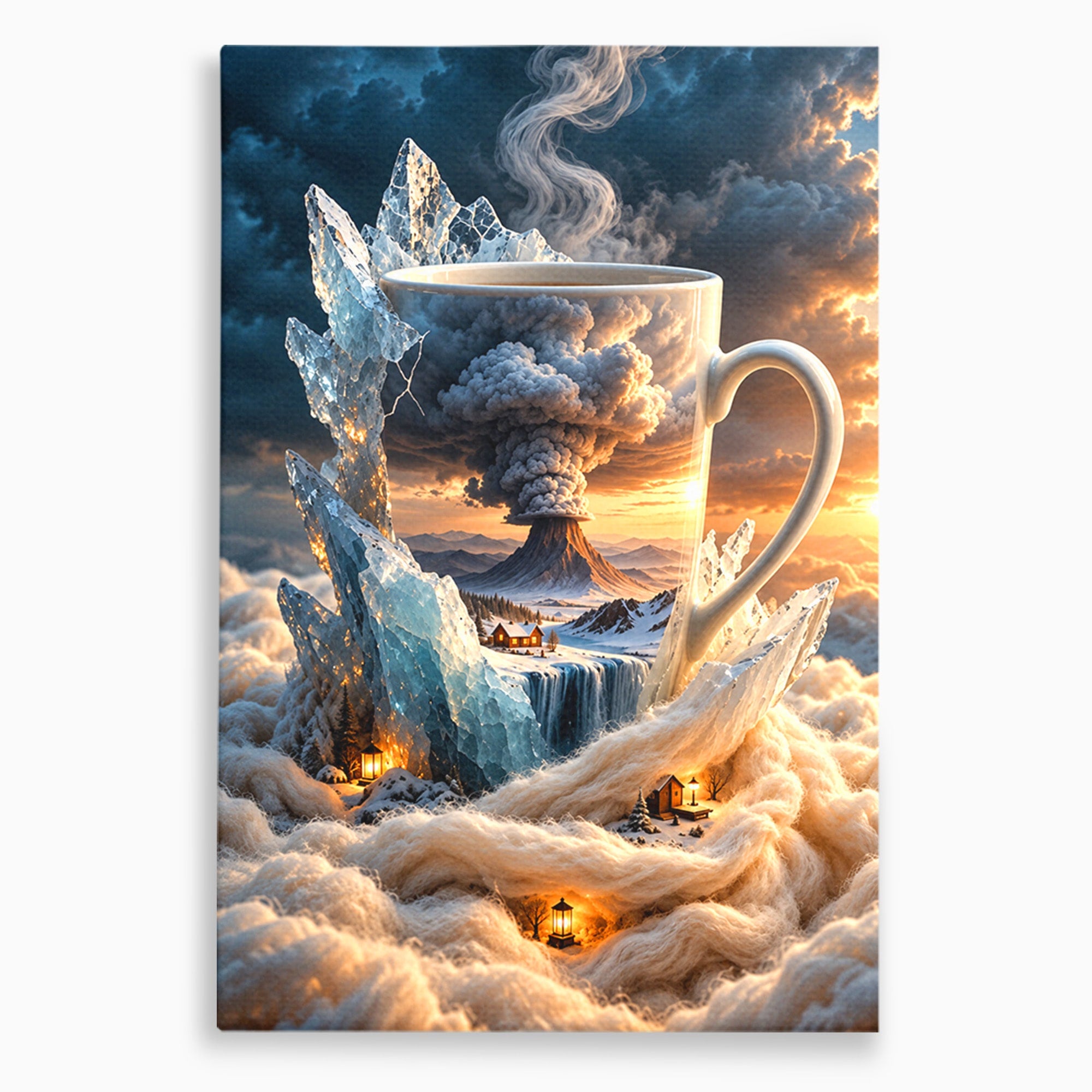Tablou Canvas Premium LuxCanva® U1213, Cana Magica Cu Vulcan, Peisaj, Fantezie, Dormitor, Cana, Vulcan, Culori Vibrante