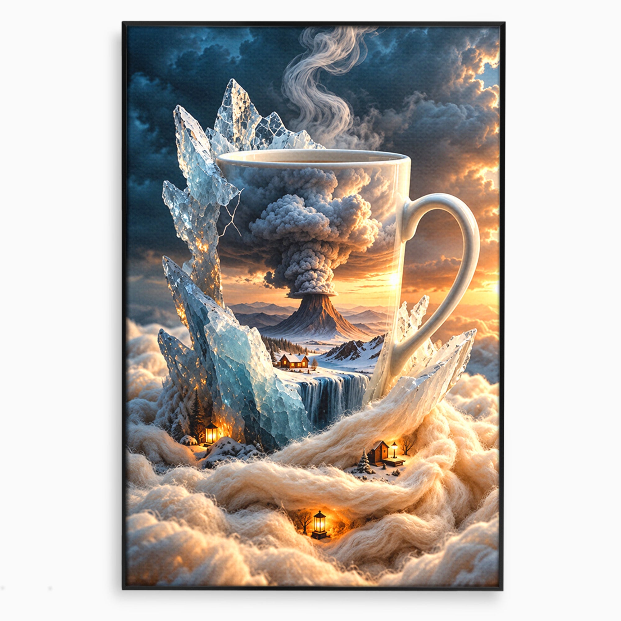 Tablou Canvas Premium LuxCanva® U1213, Cana Magica Cu Vulcan, Peisaj, Fantezie, Dormitor, Cana, Vulcan, Culori Vibrante