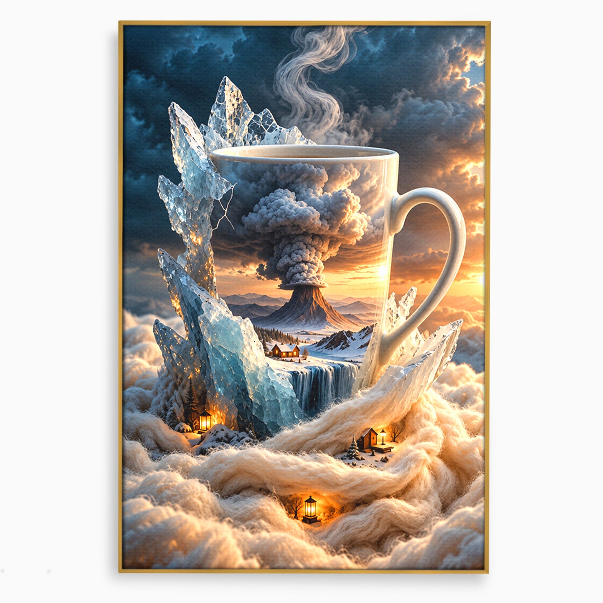 Tablou Canvas Premium LuxCanva® U1213, Cana Magica Cu Vulcan, Peisaj, Fantezie, Dormitor, Cana, Vulcan, Culori Vibrante