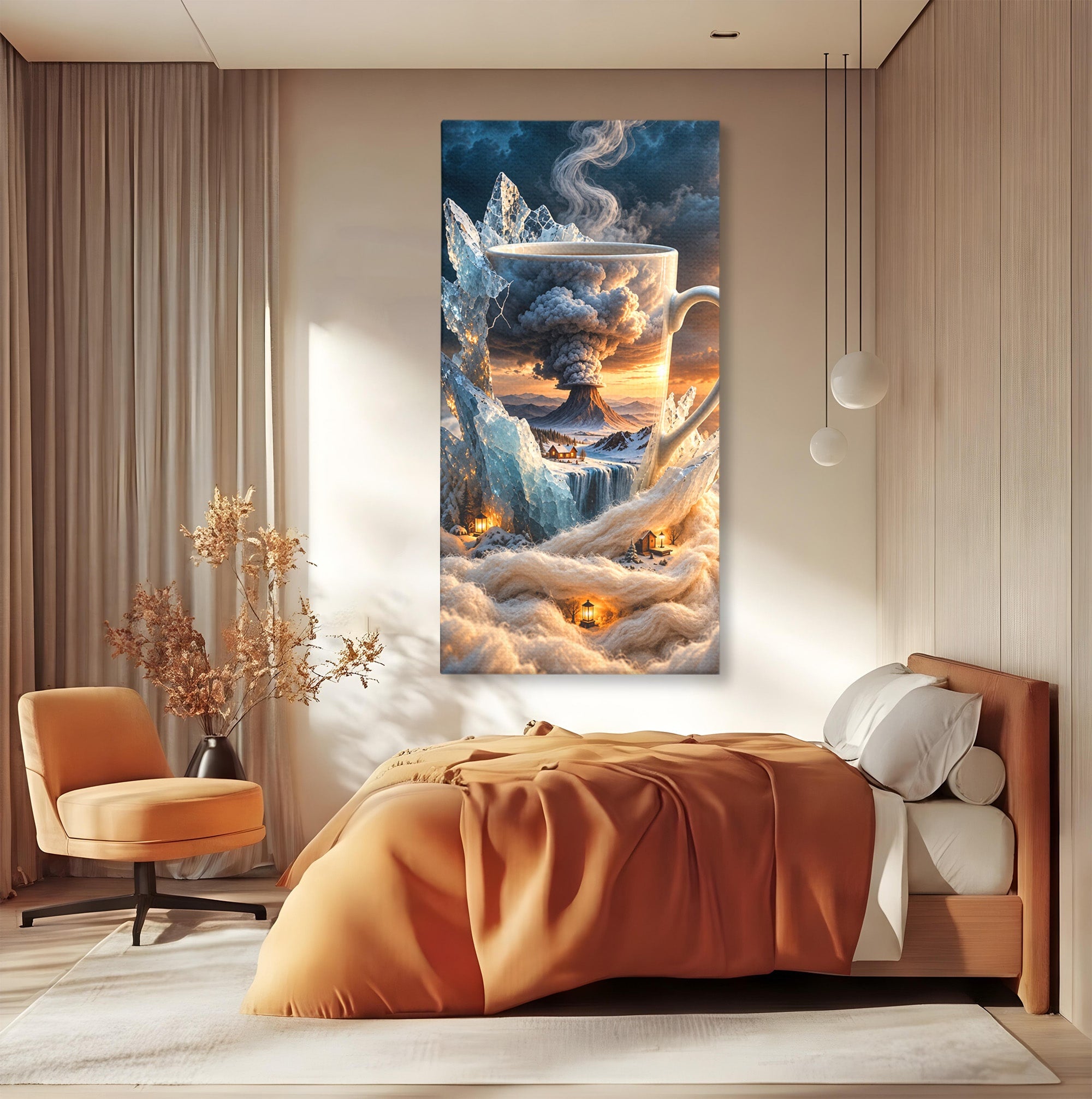 Tablou Canvas Premium LuxCanva® U1213, Cana Magica Cu Vulcan, Peisaj, Fantezie, Dormitor, Cana, Vulcan, Culori Vibrante