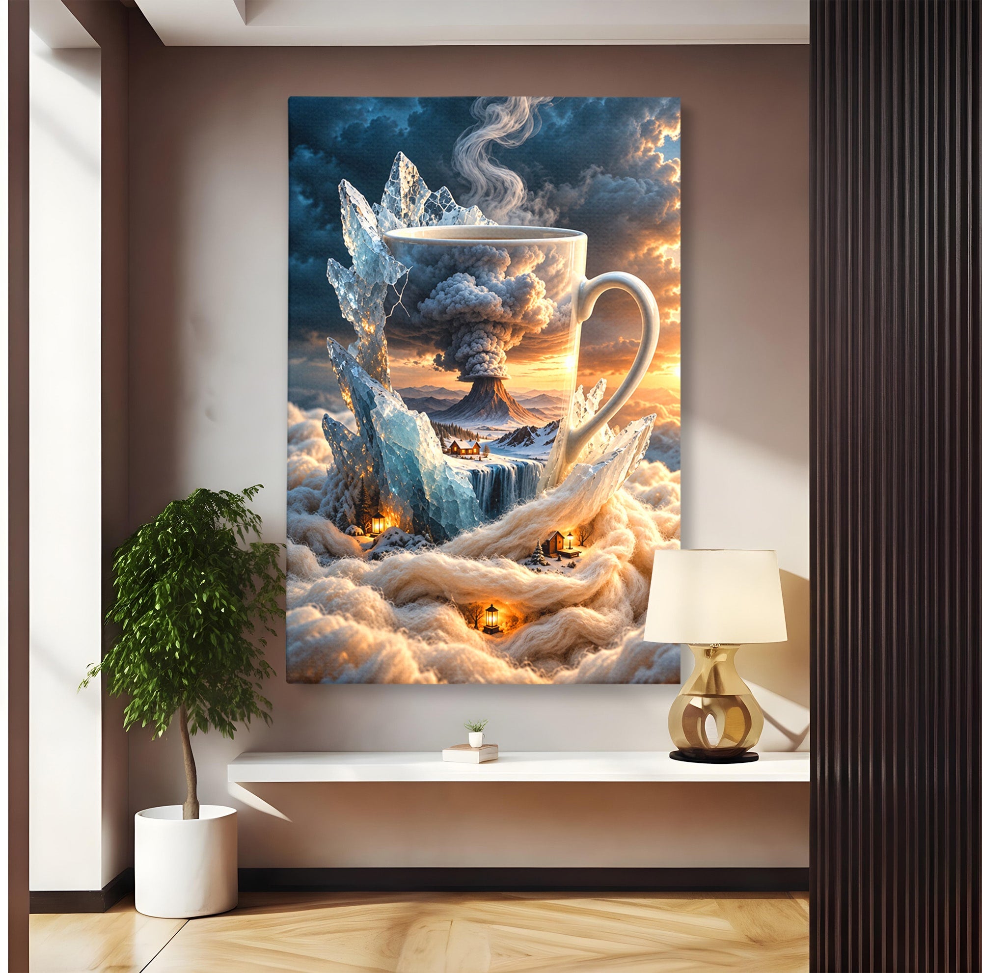 Tablou Canvas Premium LuxCanva® U1213, Cana Magica Cu Vulcan, Peisaj, Fantezie, Dormitor, Cana, Vulcan, Culori Vibrante