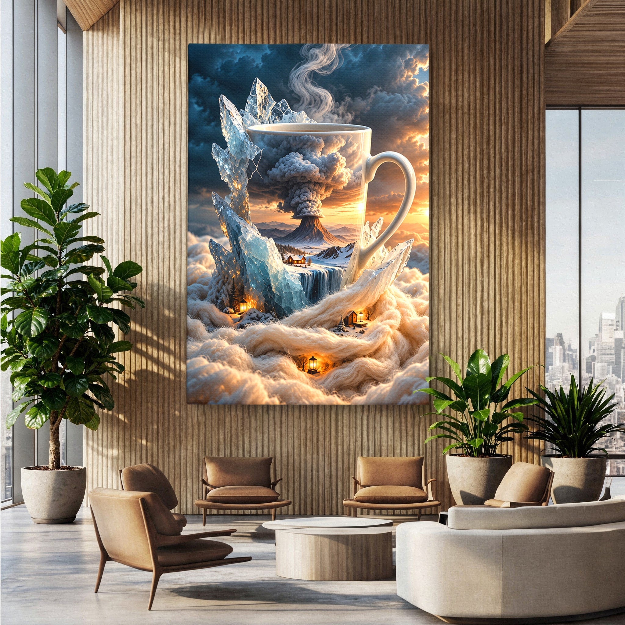 Tablou Canvas Premium LuxCanva® U1213, Cana Magica Cu Vulcan, Peisaj, Fantezie, Dormitor, Cana, Vulcan, Culori Vibrante
