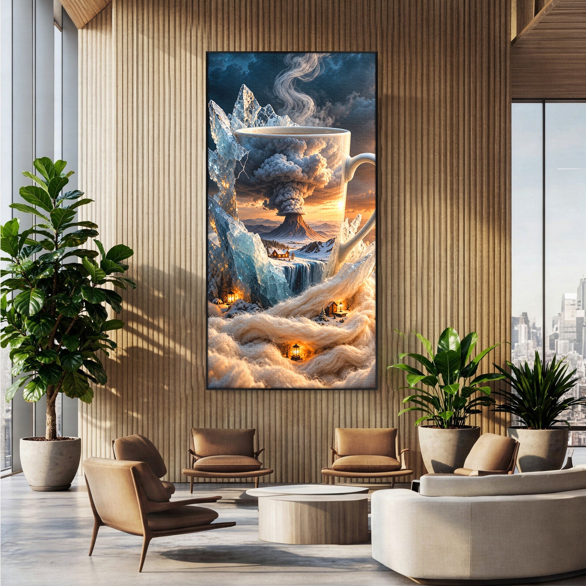 Tablou Canvas Premium LuxCanva® U1213, Cana Magica Cu Vulcan, Peisaj, Fantezie, Dormitor, Cana, Vulcan, Culori Vibrante