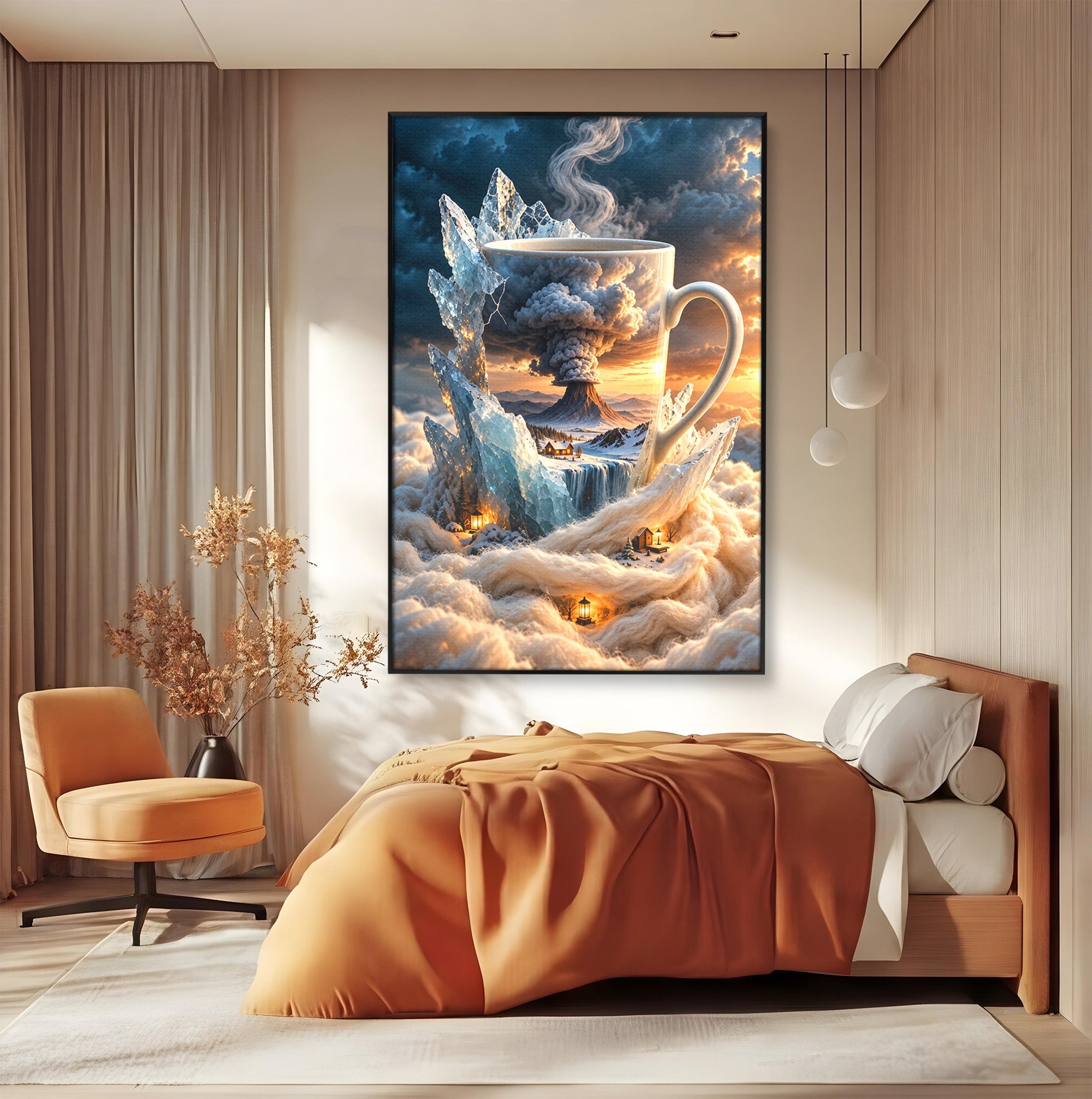 Tablou Canvas Premium LuxCanva® U1213, Cana Magica Cu Vulcan, Peisaj, Fantezie, Dormitor, Cana, Vulcan, Culori Vibrante