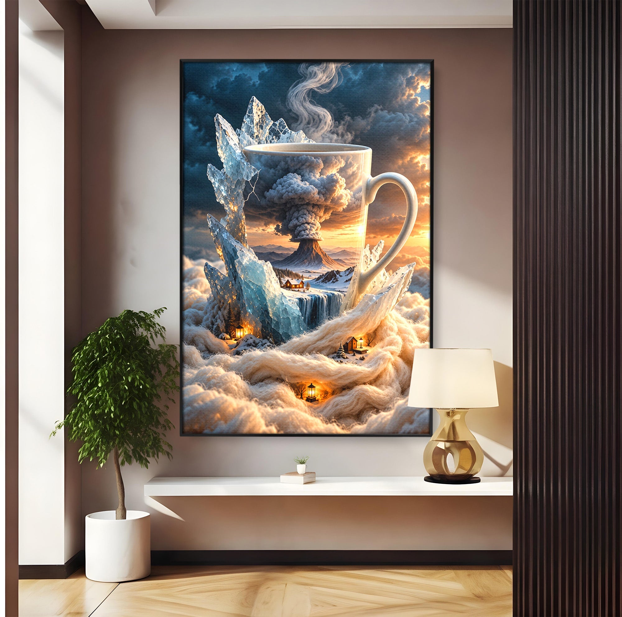 Tablou Canvas Premium LuxCanva® U1213, Cana Magica Cu Vulcan, Peisaj, Fantezie, Dormitor, Cana, Vulcan, Culori Vibrante
